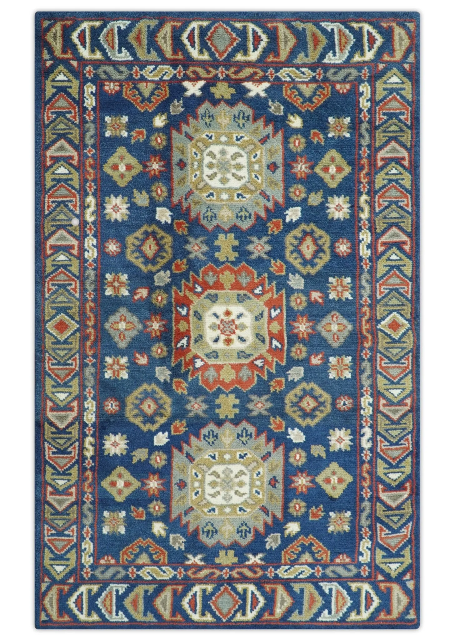 Red, Brown and Olive Traditional Hand knotted Custom Made Wool Area Rug - Image 12