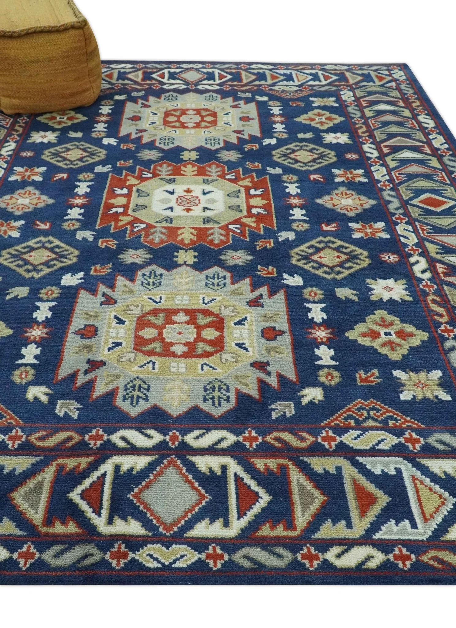 Red, Brown and Olive Traditional Hand knotted Custom Made Wool Area Rug - Image 3