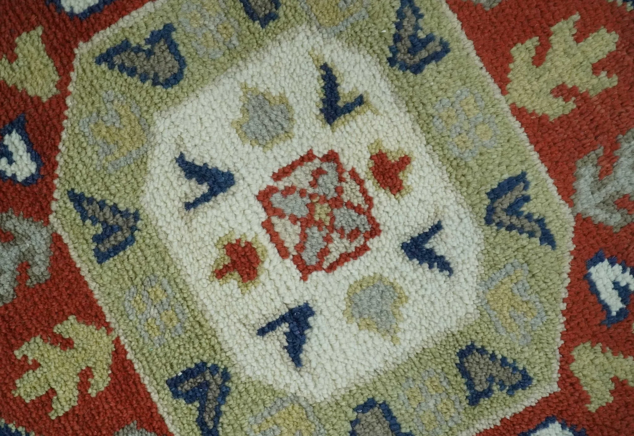 Red, Brown and Olive Traditional Hand knotted Custom Made Wool Area Rug - Image 4