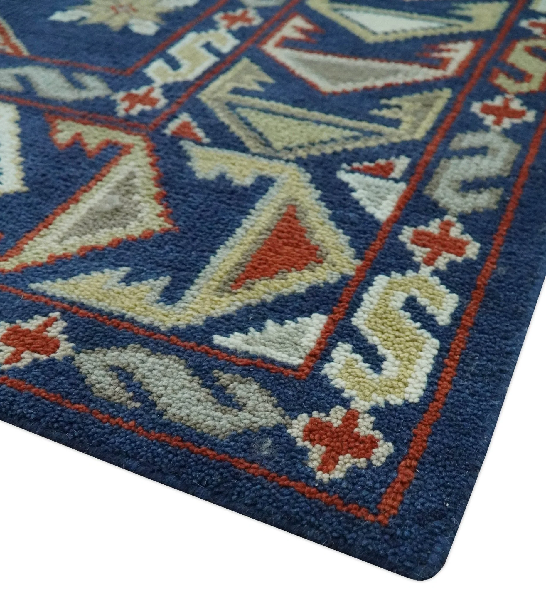 Red, Brown and Olive Traditional Hand knotted Custom Made Wool Area Rug - Image 5