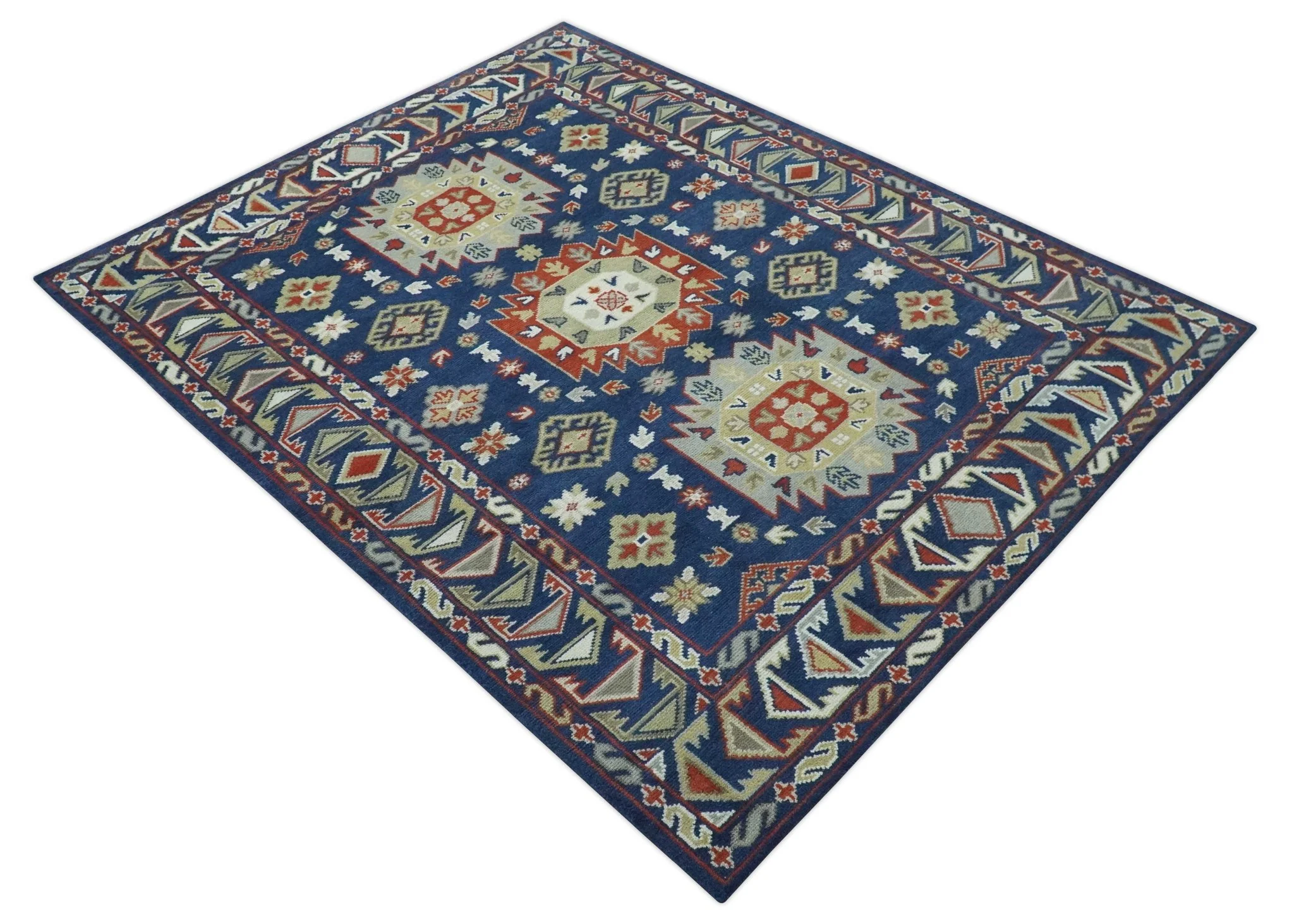 Red, Brown and Olive Traditional Hand knotted Custom Made Wool Area Rug - Image 9