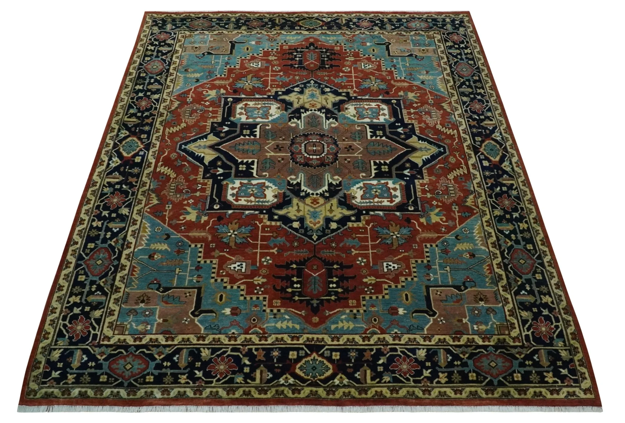 Fine Blue, Brown and Teal Traditional Floral Hand knotted 8x10 wool Area Rug - Image 10