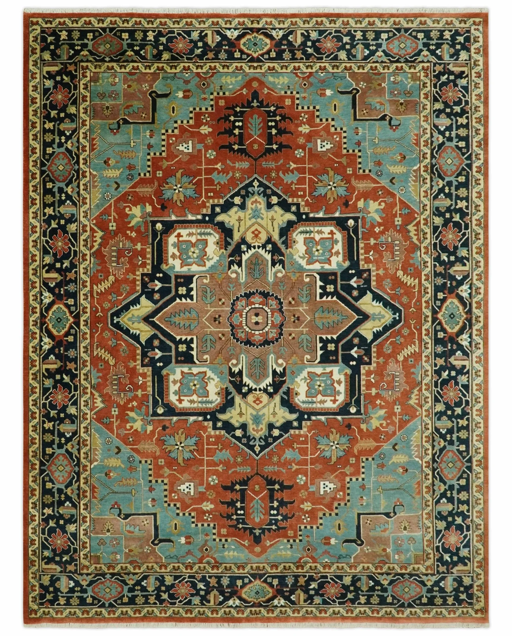 Fine Blue, Brown and Teal Traditional Floral Hand knotted 8x10 wool Area Rug - Image 11