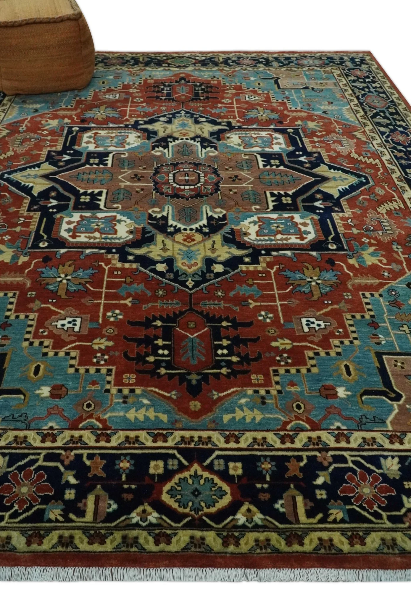 Fine Blue, Brown and Teal Traditional Floral Hand knotted 8x10 wool Area Rug - Image 3