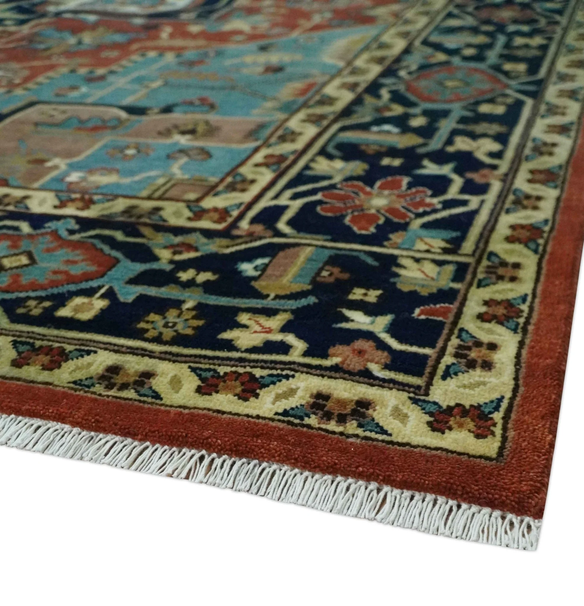 Fine Blue, Brown and Teal Traditional Floral Hand knotted 8x10 wool Area Rug - Image 5
