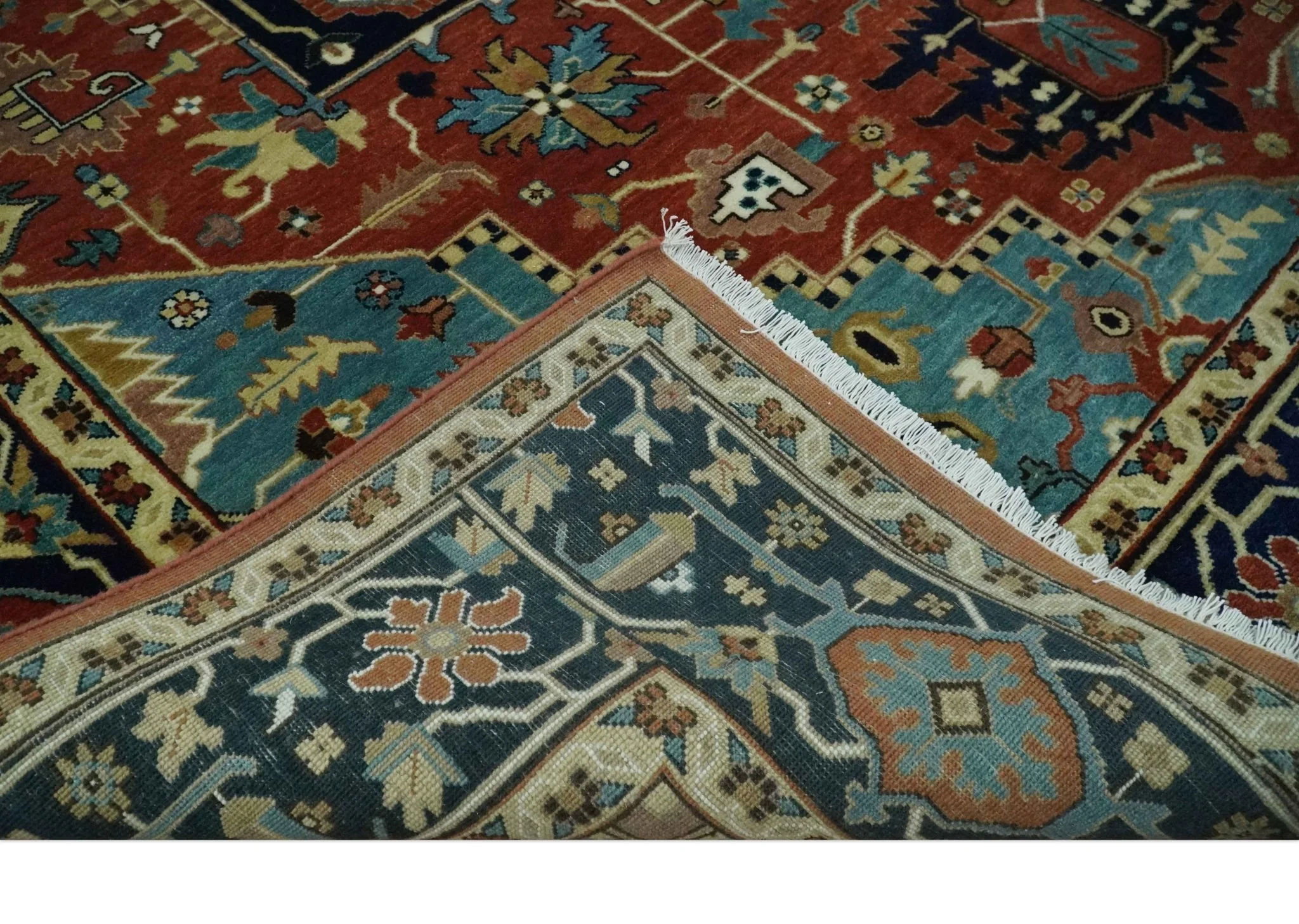 Fine Blue, Brown and Teal Traditional Floral Hand knotted 8x10 wool Area Rug - Image 6