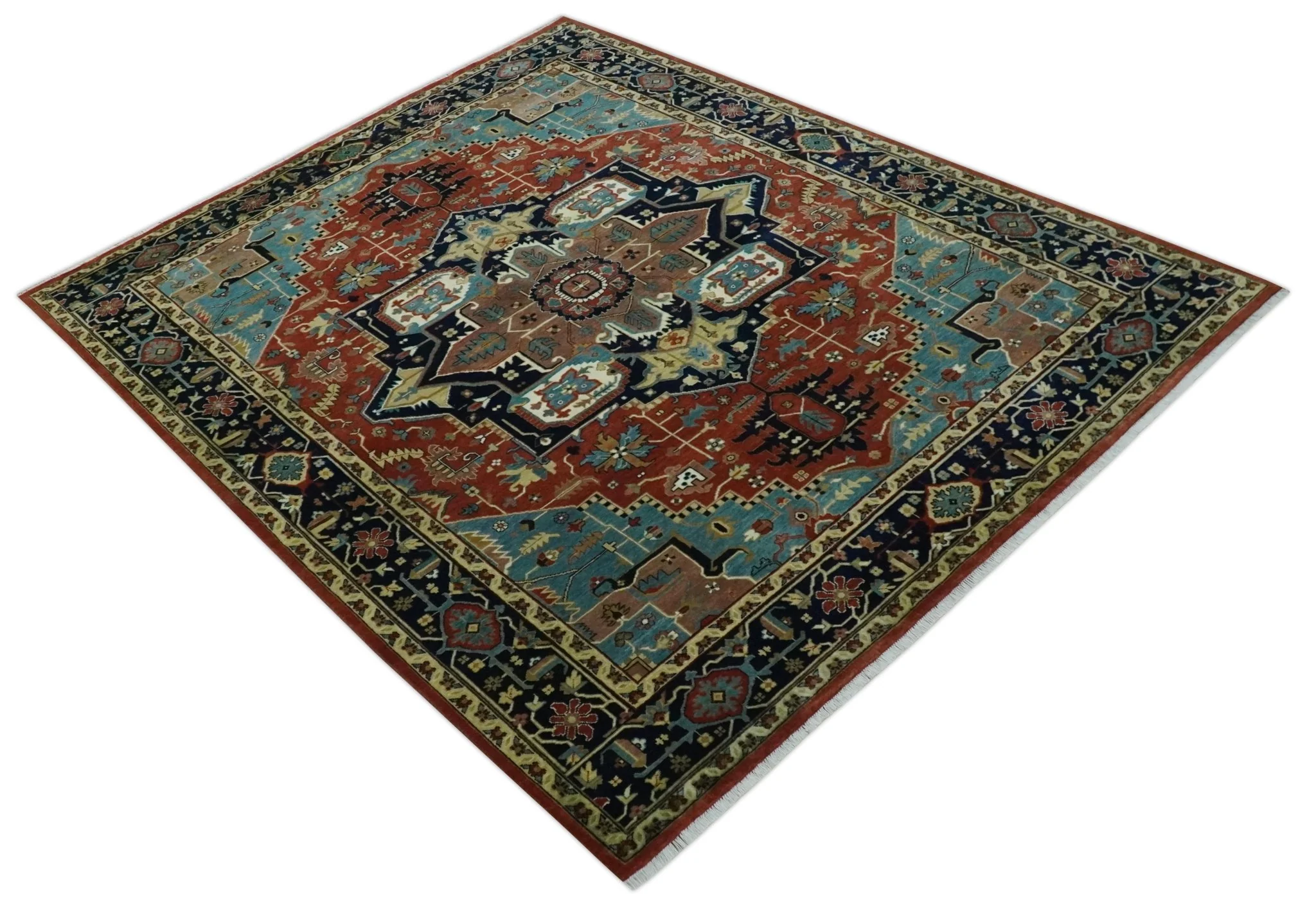 Fine Blue, Brown and Teal Traditional Floral Hand knotted 8x10 wool Area Rug - Image 9