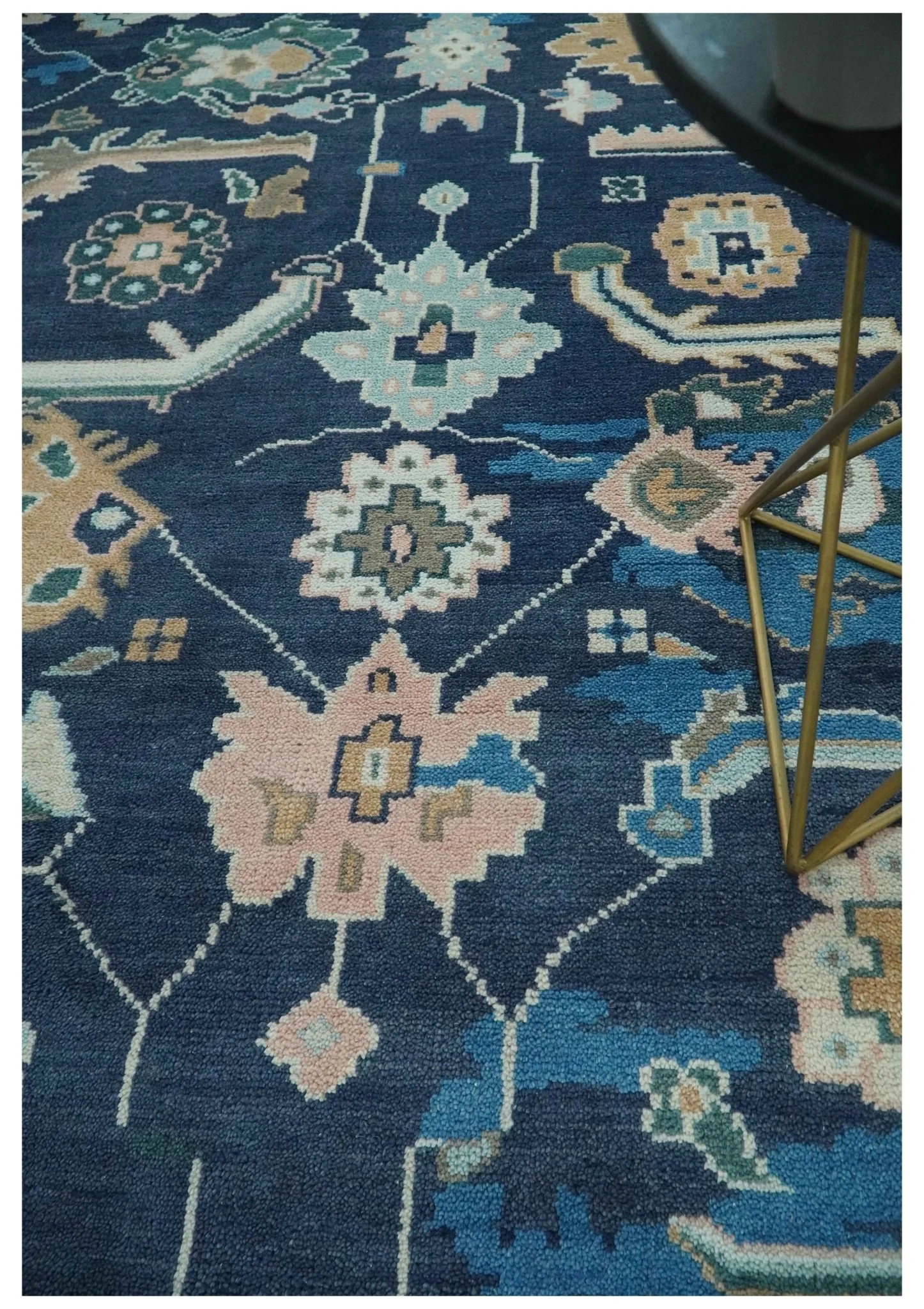 Custom Made Blue, Camel and Ivory Traditional Oriental Oushak wool Area Rug - Image 2