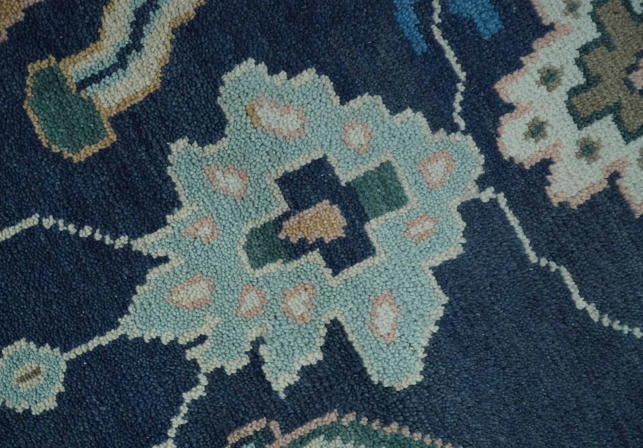 Custom Made Blue, Camel and Ivory Traditional Oriental Oushak wool Area Rug - Image 4