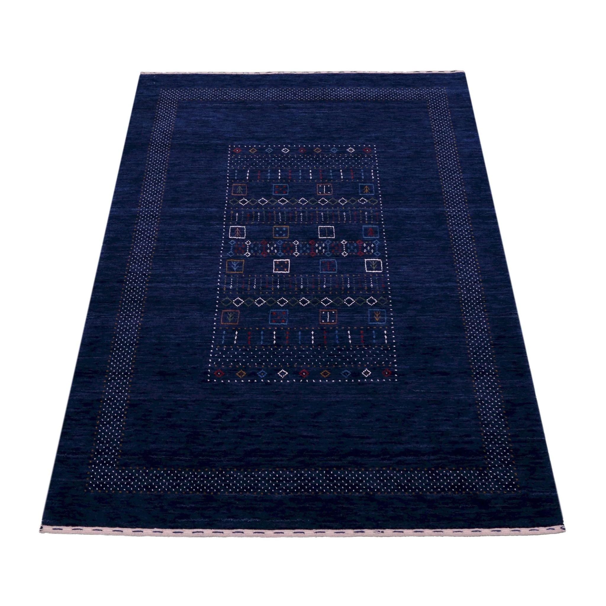 Blue Center Pattern Hand Loomed Wool Area Rug - Image 10