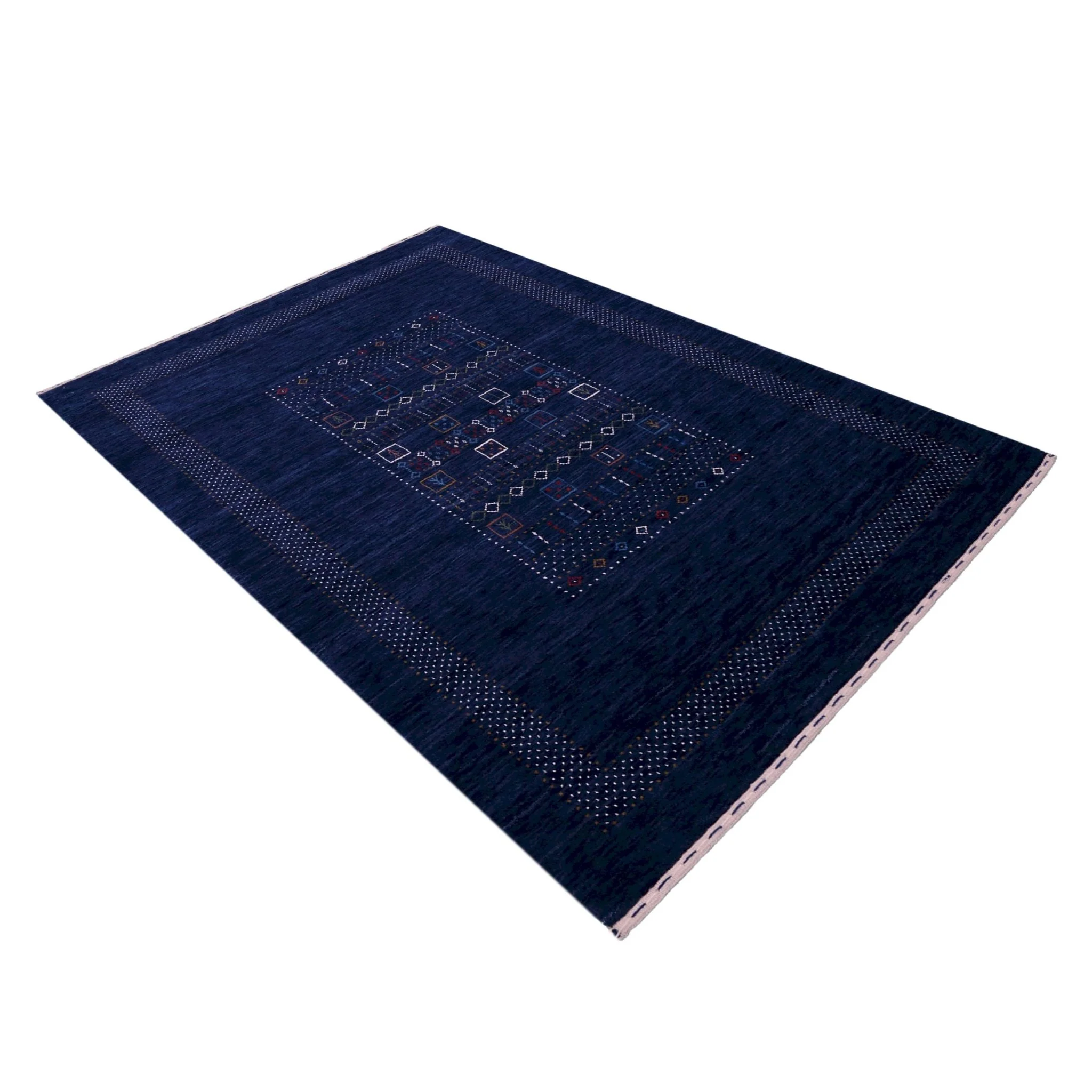 Blue Center Pattern Hand Loomed Wool Area Rug - Image 11