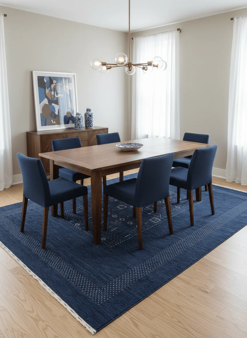 Blue Center Pattern Hand Loomed Wool Area Rug - Image 2