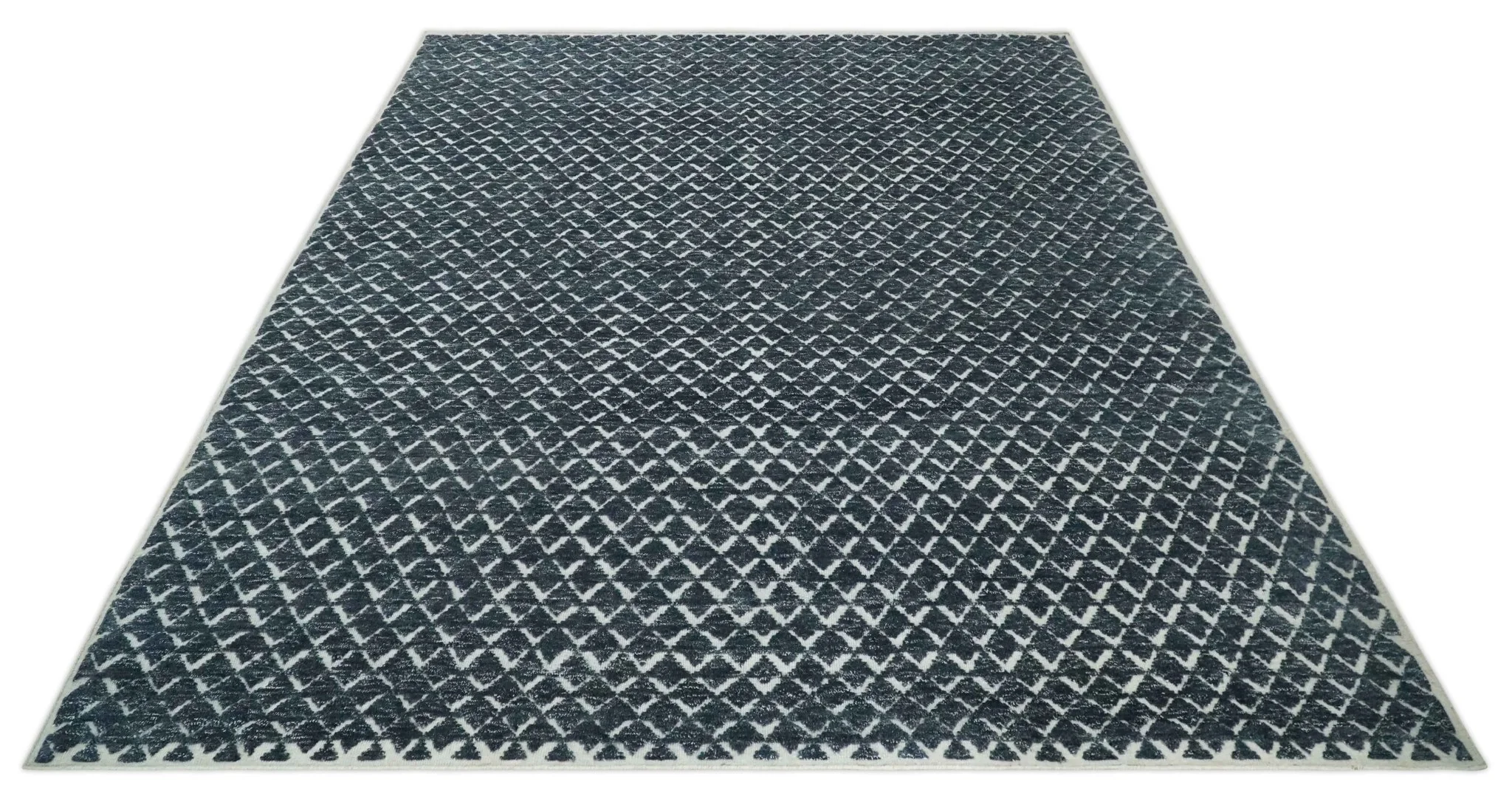 Contemporary Blue, Charcoal and Ivory Hand carved Geometrical Design Hand knotted wool Area Rug - Image 10