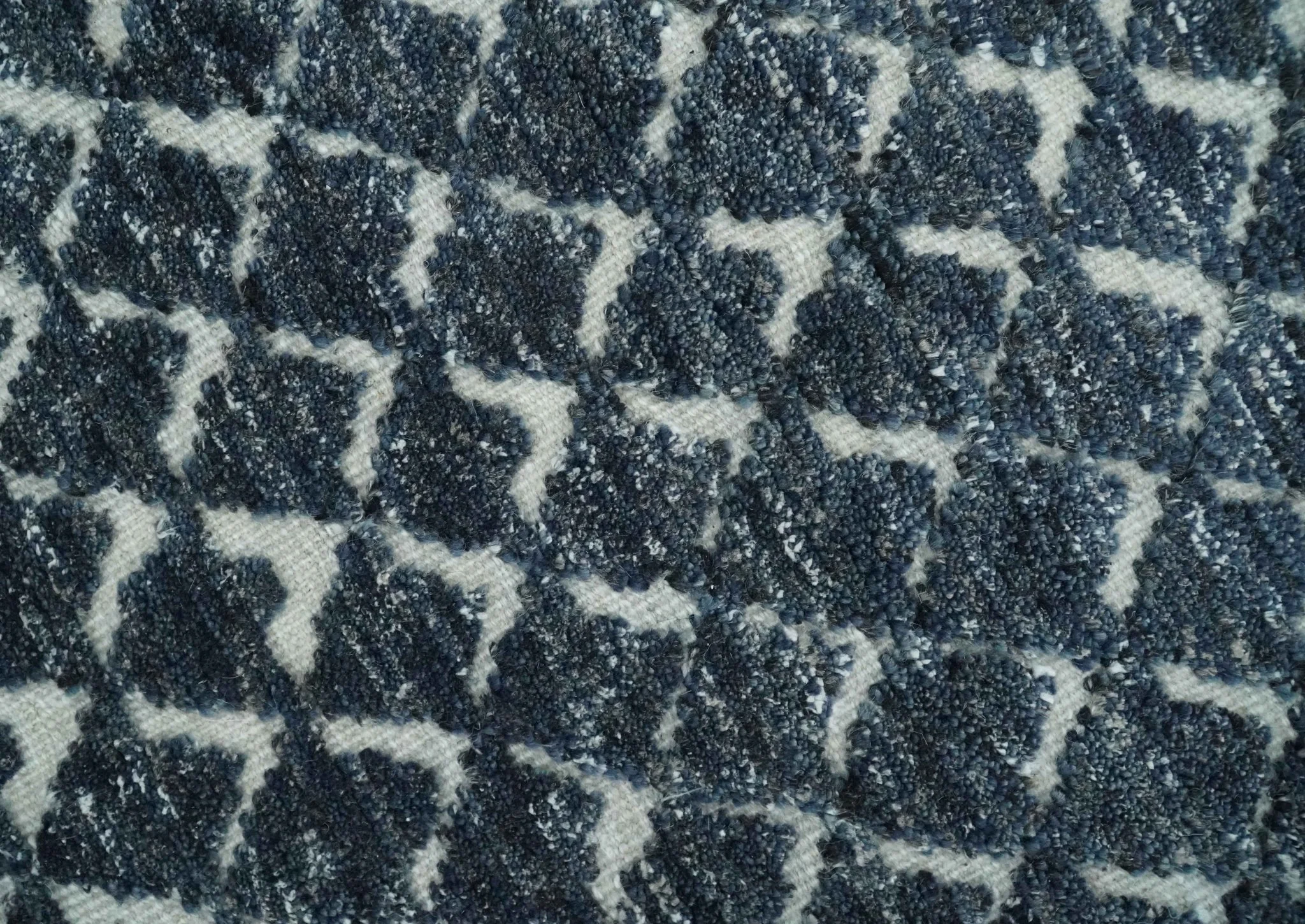 Contemporary Blue, Charcoal and Ivory Hand carved Geometrical Design Hand knotted wool Area Rug - Image 4