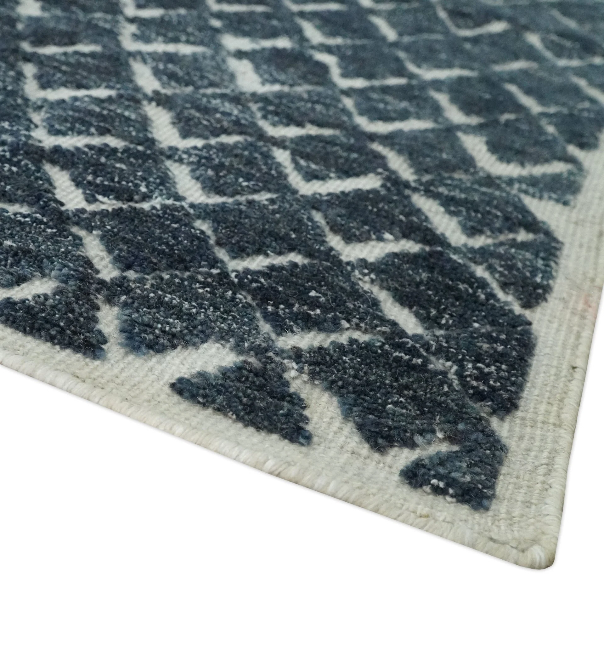 Contemporary Blue, Charcoal and Ivory Hand carved Geometrical Design Hand knotted wool Area Rug - Image 5