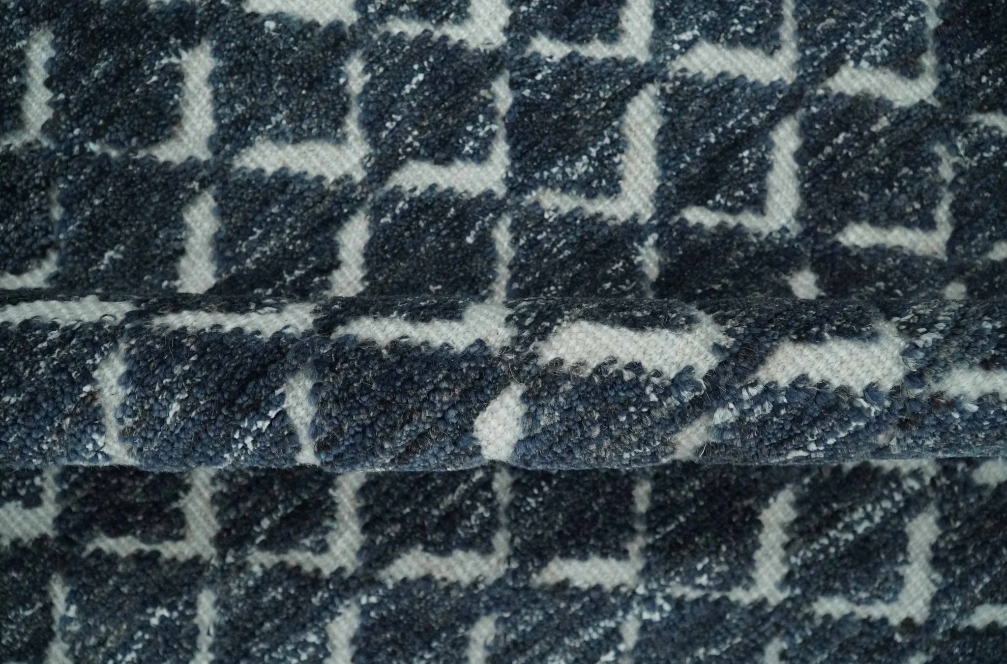 Contemporary Blue, Charcoal and Ivory Hand carved Geometrical Design Hand knotted wool Area Rug - Image 6