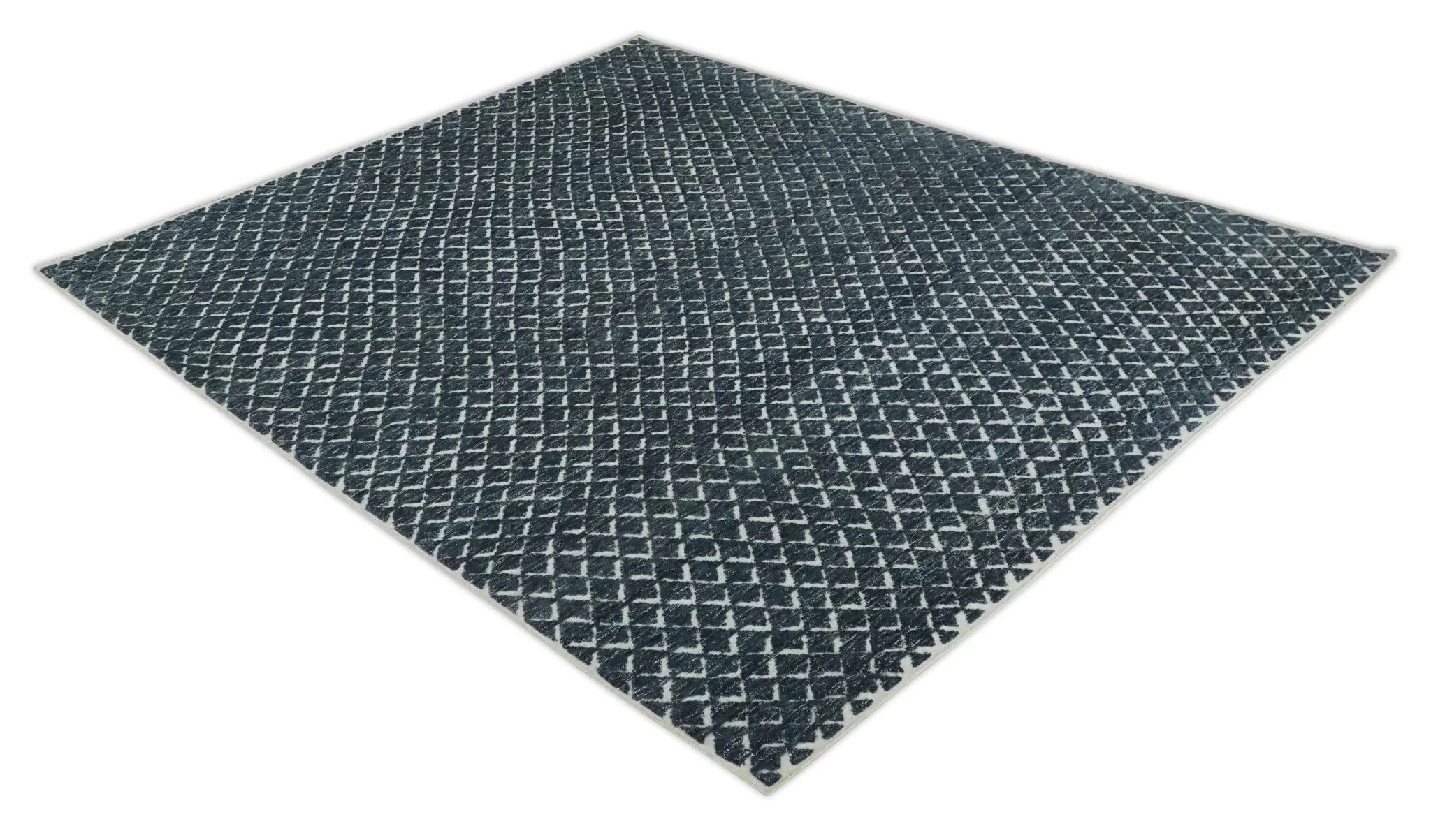 Contemporary Blue, Charcoal and Ivory Hand carved Geometrical Design Hand knotted wool Area Rug - Image 9