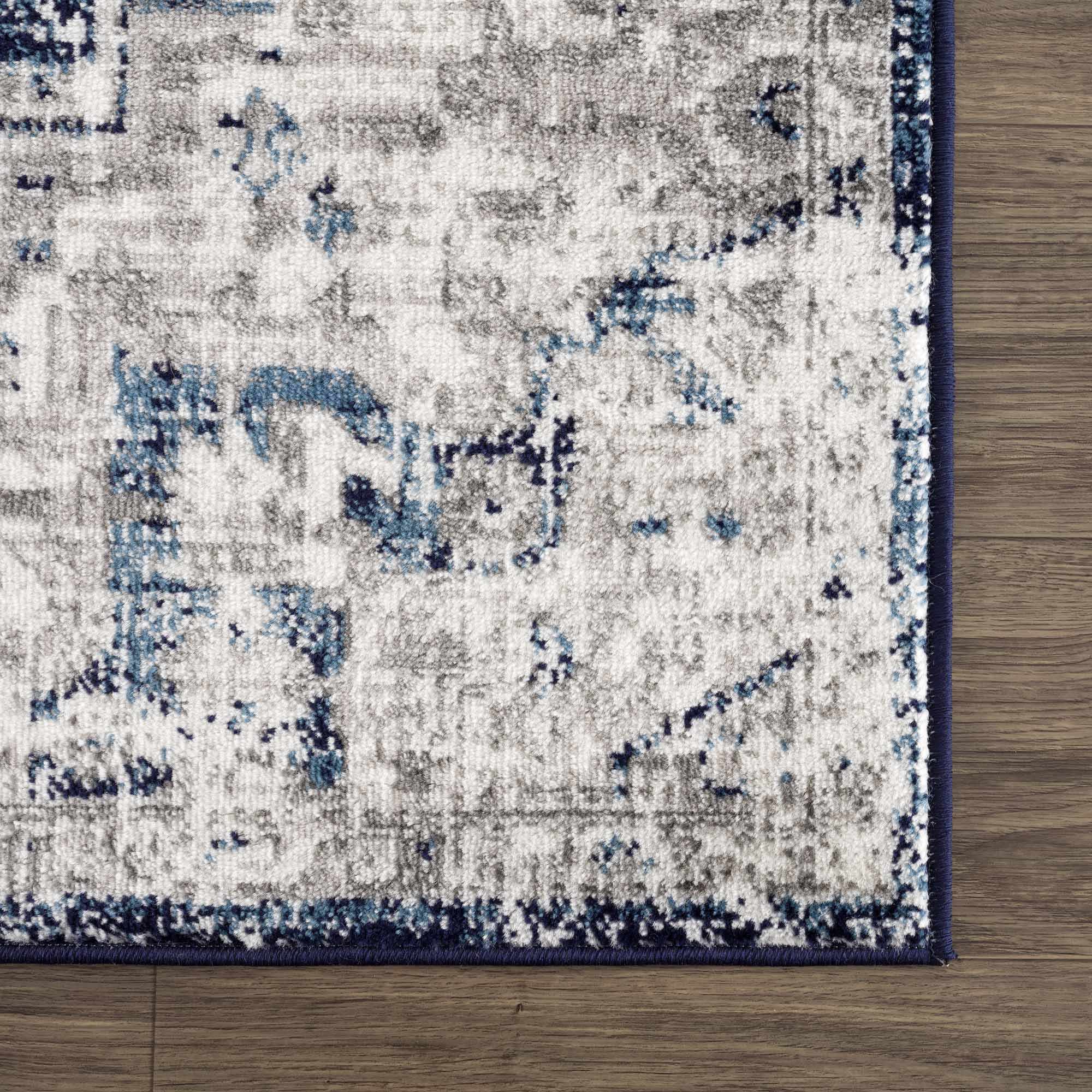 Traditional Heriz Design Blue, Gray and Ivory Jute Backing Area Rug - Image 10