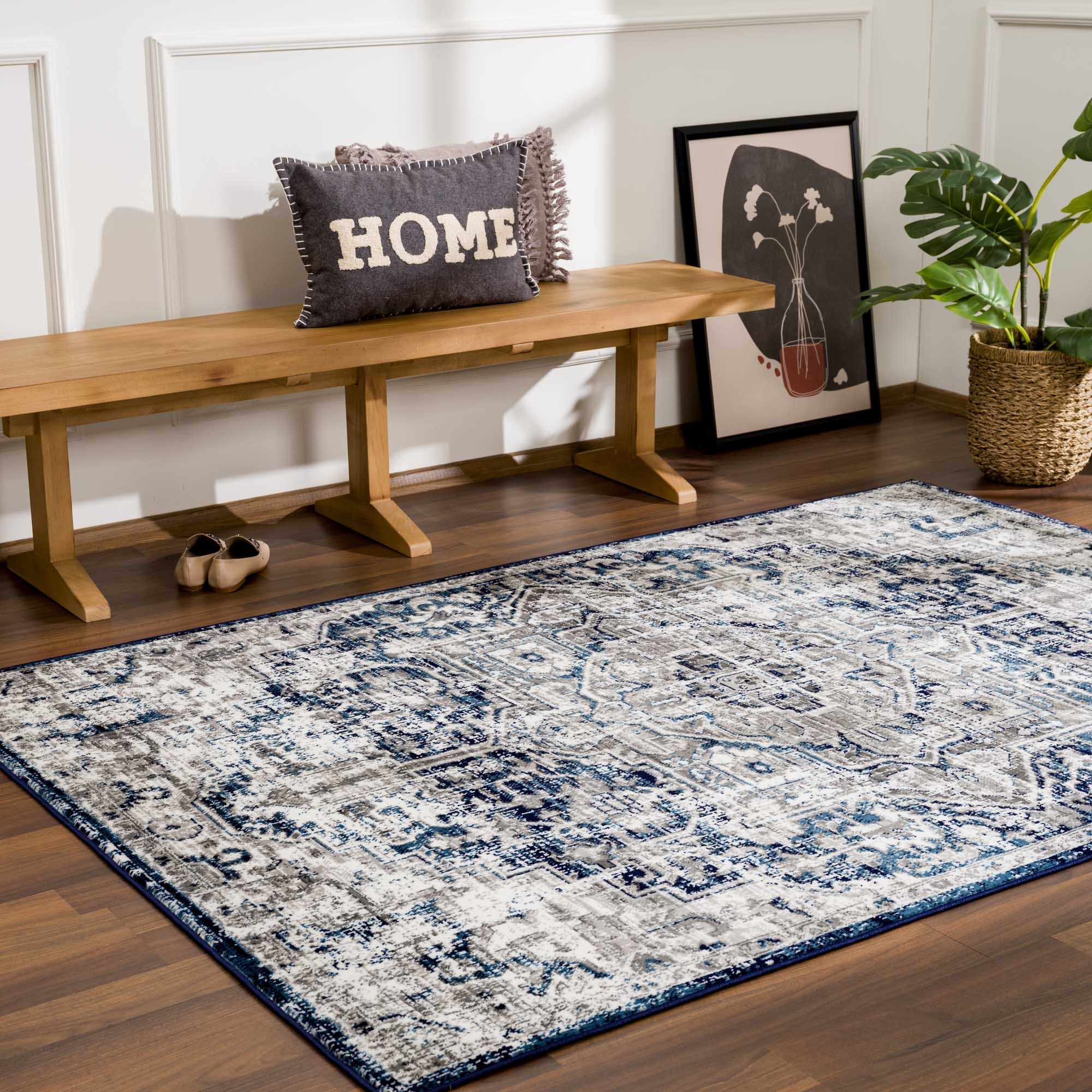 Traditional Heriz Design Blue, Gray and Ivory Jute Backing Area Rug - Image 14