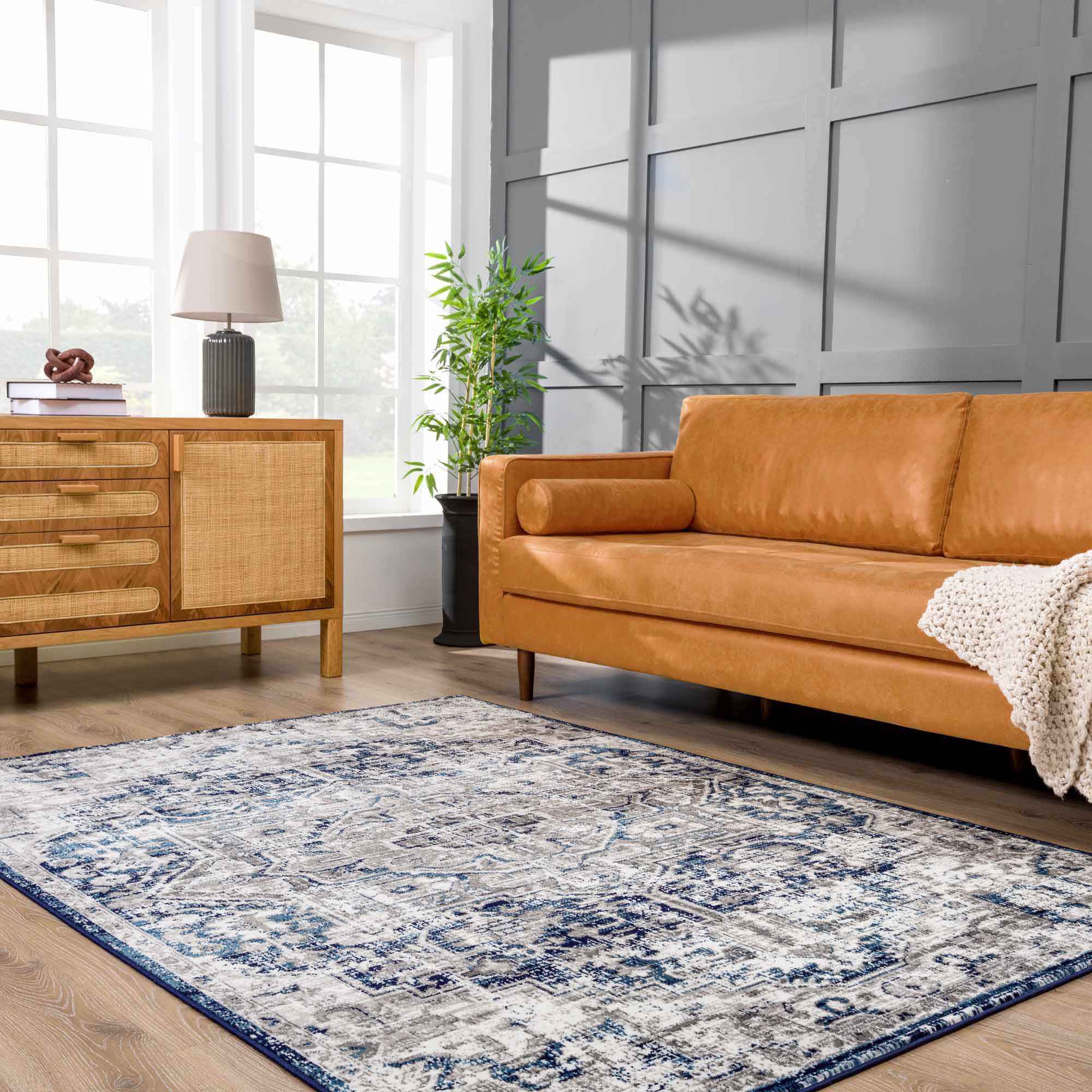 Traditional Heriz Design Blue, Gray and Ivory Jute Backing Area Rug - Image 15