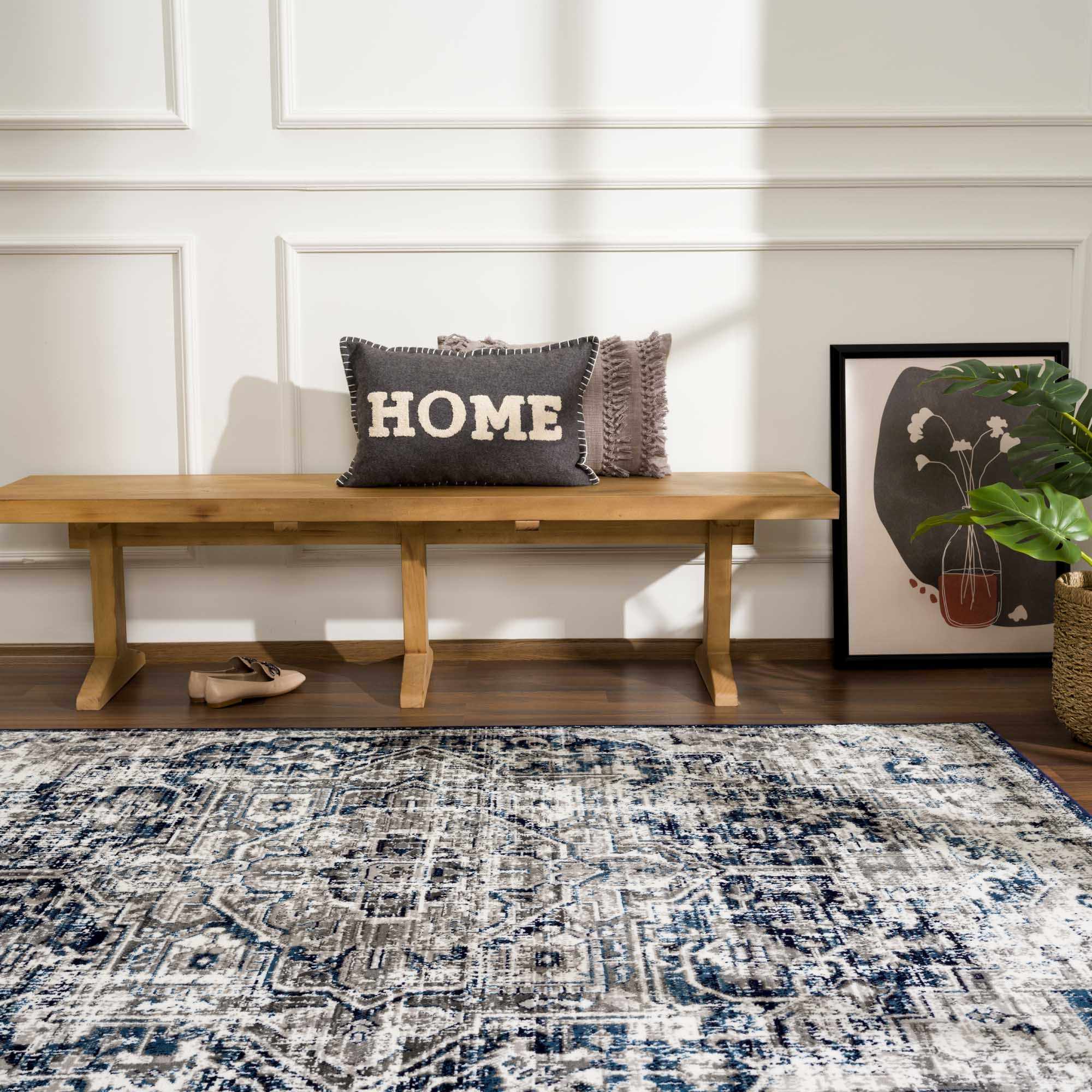 Traditional Heriz Design Blue, Gray and Ivory Jute Backing Area Rug - Image 16