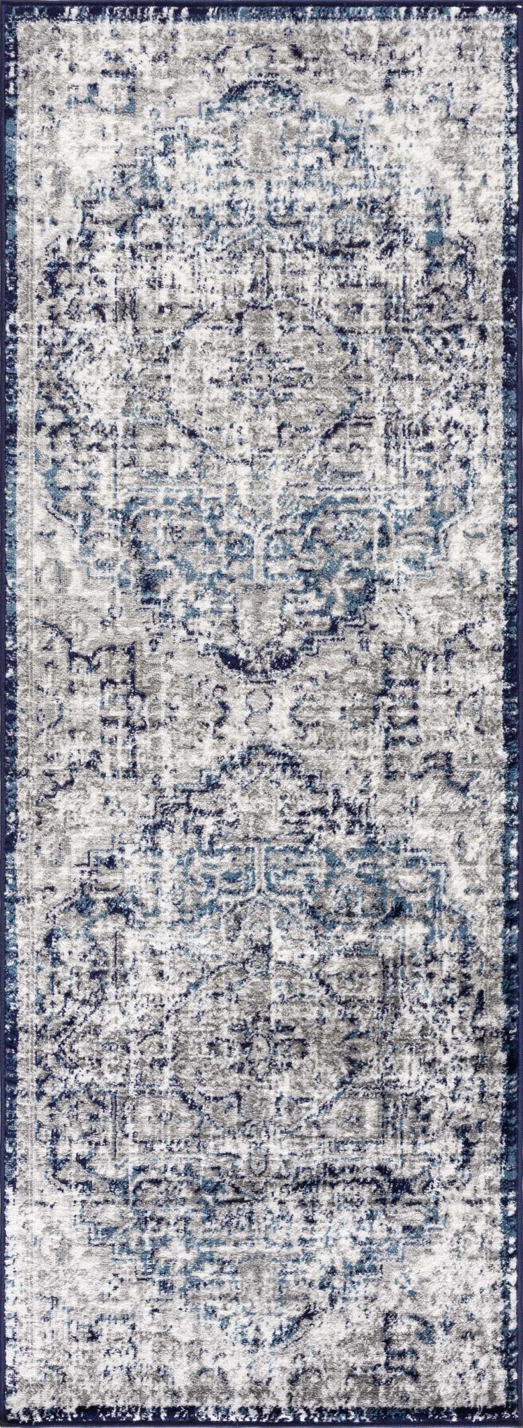 Traditional Heriz Design Blue, Gray and Ivory Jute Backing Area Rug - Image 4