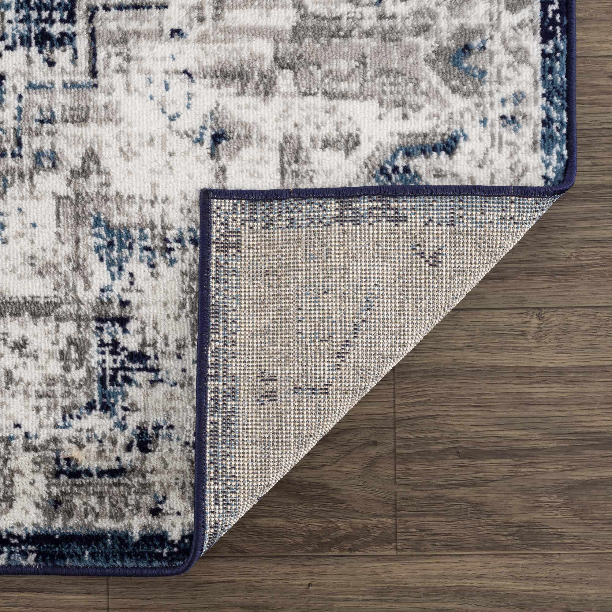 Traditional Heriz Design Blue, Gray and Ivory Jute Backing Area Rug - Image 5
