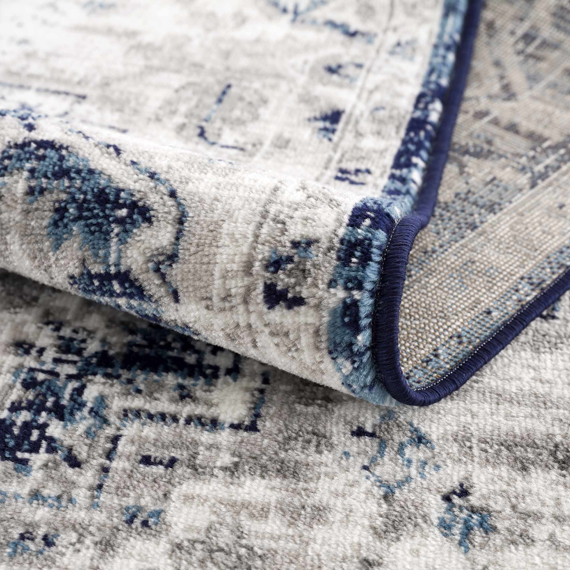 Traditional Heriz Design Blue, Gray and Ivory Jute Backing Area Rug - Image 7