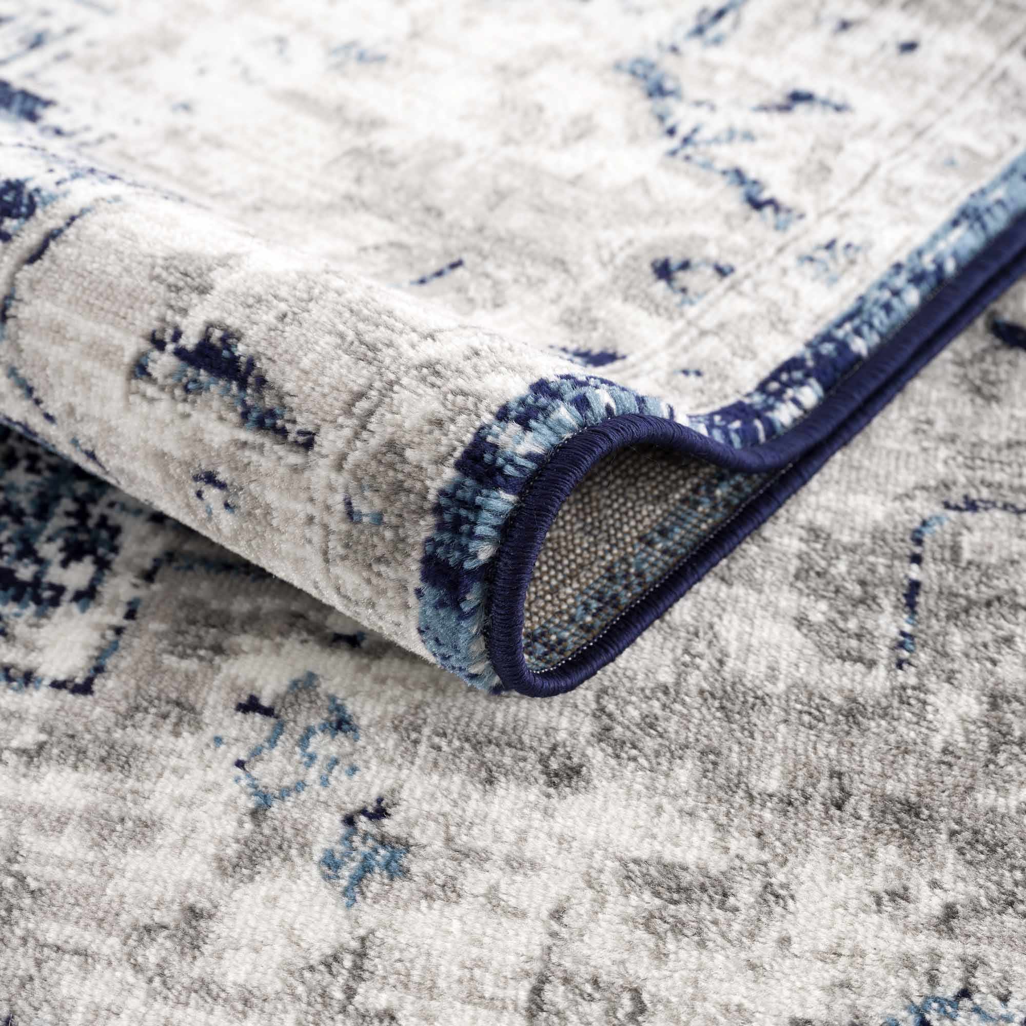 Traditional Heriz Design Blue, Gray and Ivory Jute Backing Area Rug - Image 8