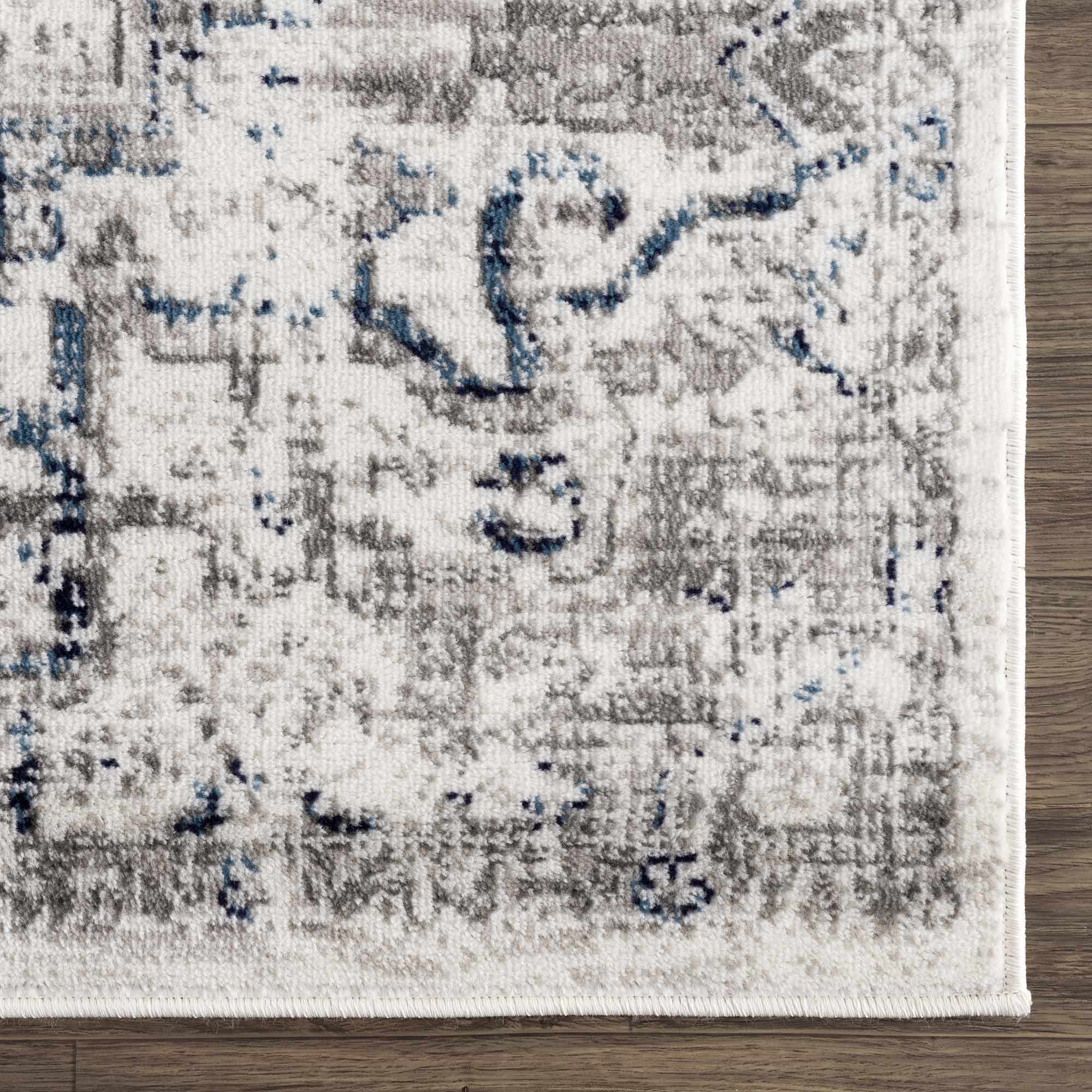 Antique Style Blue, Gray and Ivory Traditional Heriz Design Jute Backing Area Rug - Image 10