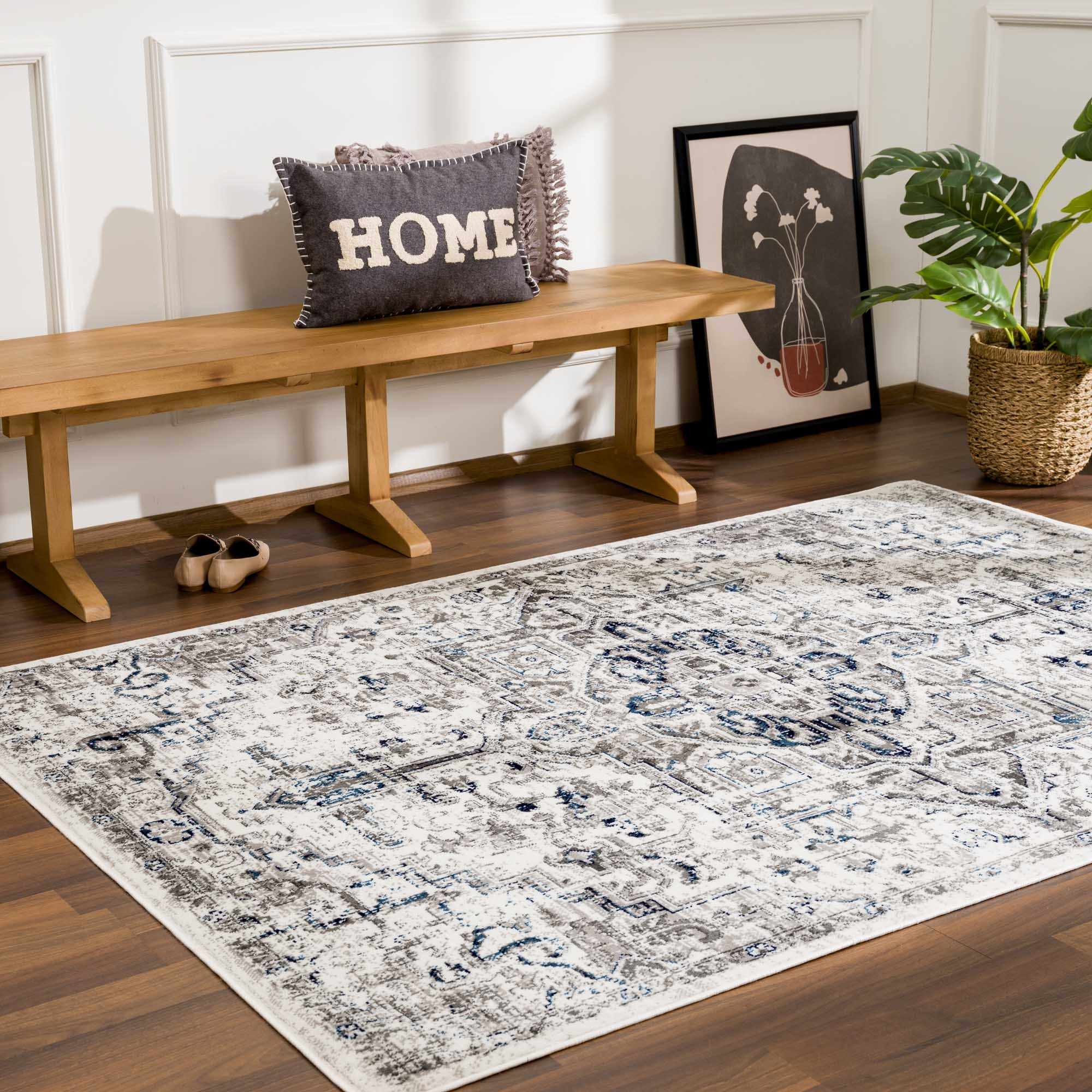Antique Style Blue, Gray and Ivory Traditional Heriz Design Jute Backing Area Rug - Image 15