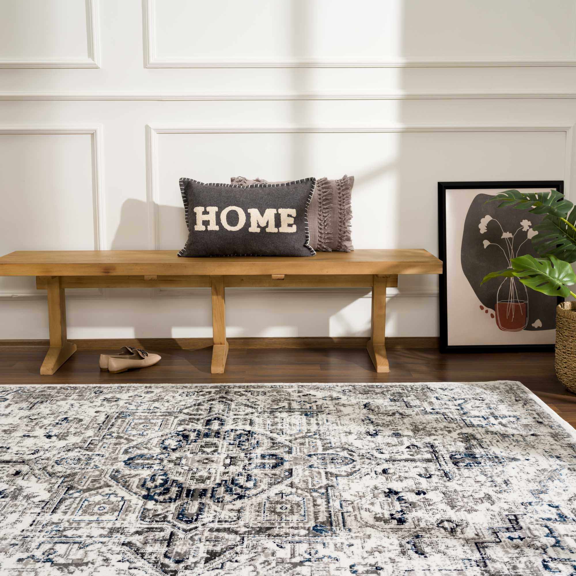 Antique Style Blue, Gray and Ivory Traditional Heriz Design Jute Backing Area Rug - Image 16