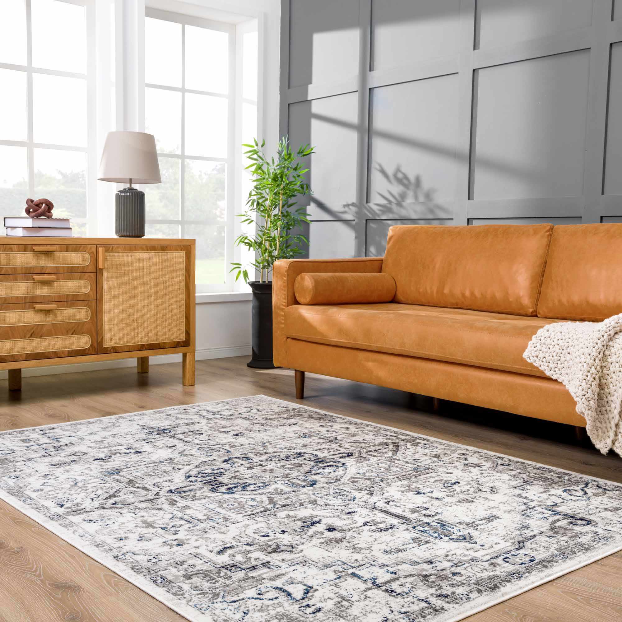 Antique Style Blue, Gray and Ivory Traditional Heriz Design Jute Backing Area Rug - Image 17