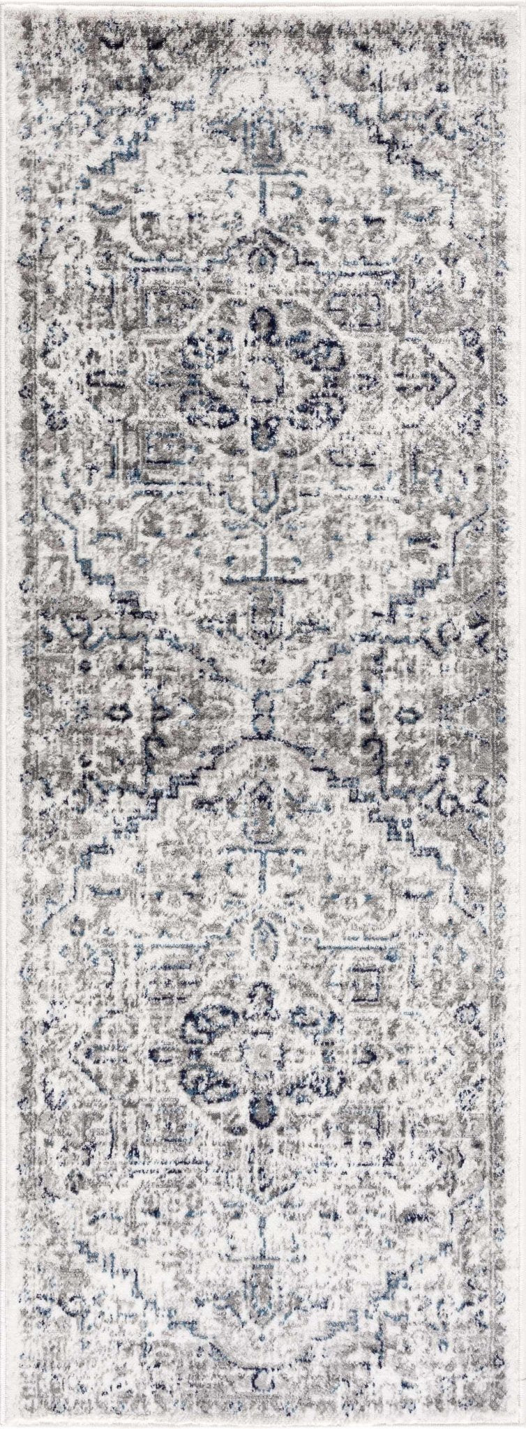 Antique Style Blue, Gray and Ivory Traditional Heriz Design Jute Backing Area Rug - Image 4