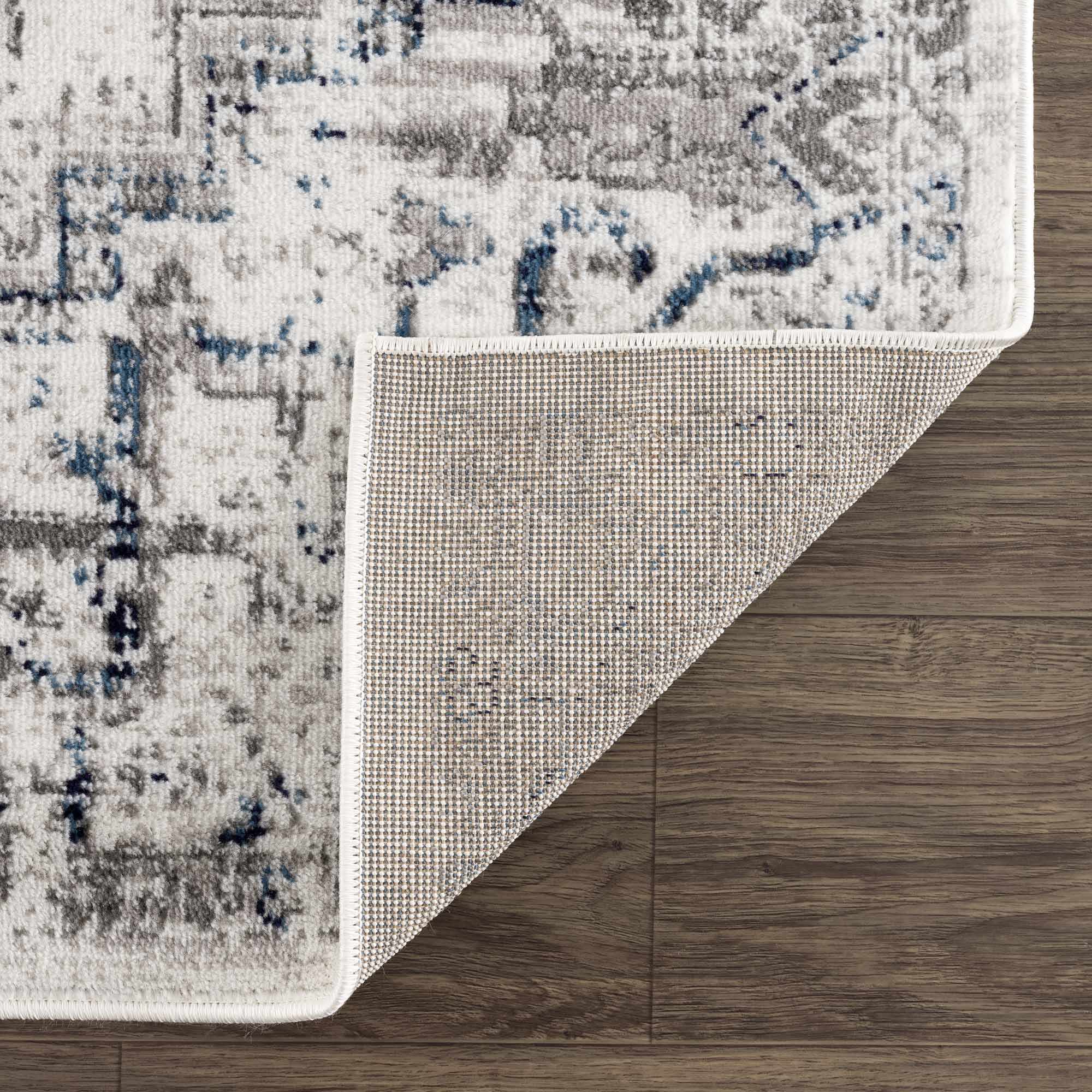 Antique Style Blue, Gray and Ivory Traditional Heriz Design Jute Backing Area Rug - Image 5