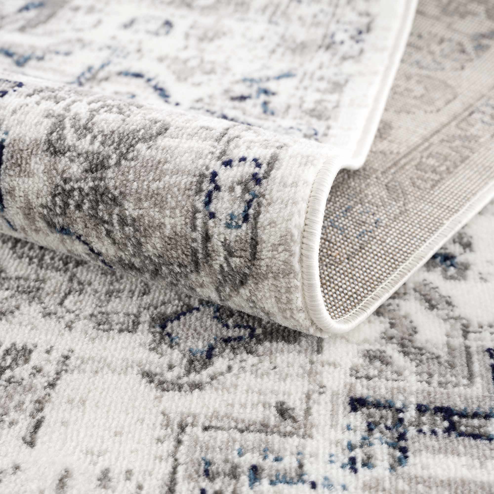 Antique Style Blue, Gray and Ivory Traditional Heriz Design Jute Backing Area Rug - Image 6