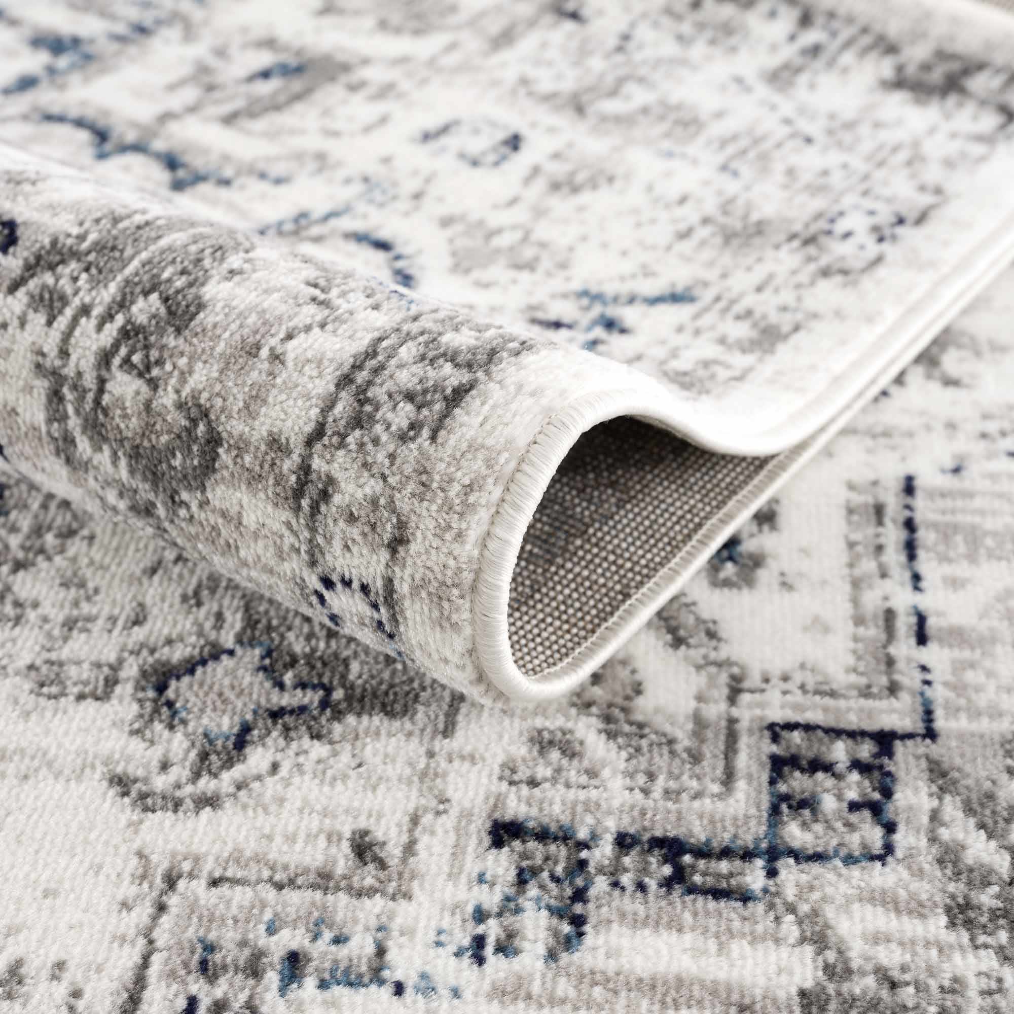 Antique Style Blue, Gray and Ivory Traditional Heriz Design Jute Backing Area Rug - Image 7