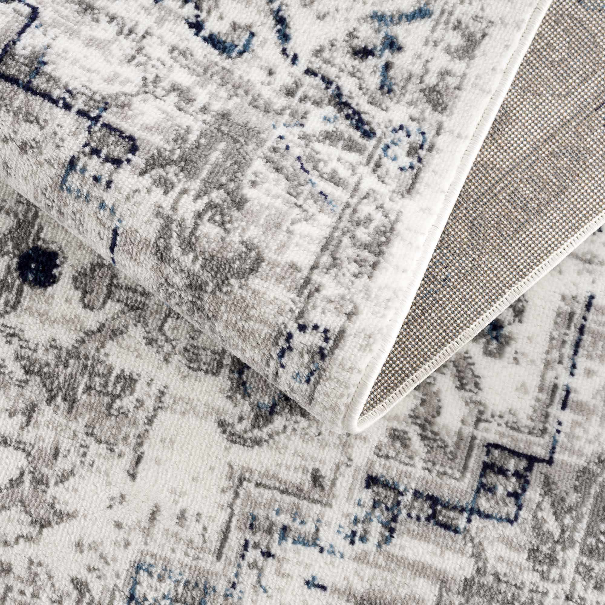 Antique Style Blue, Gray and Ivory Traditional Heriz Design Jute Backing Area Rug - Image 8