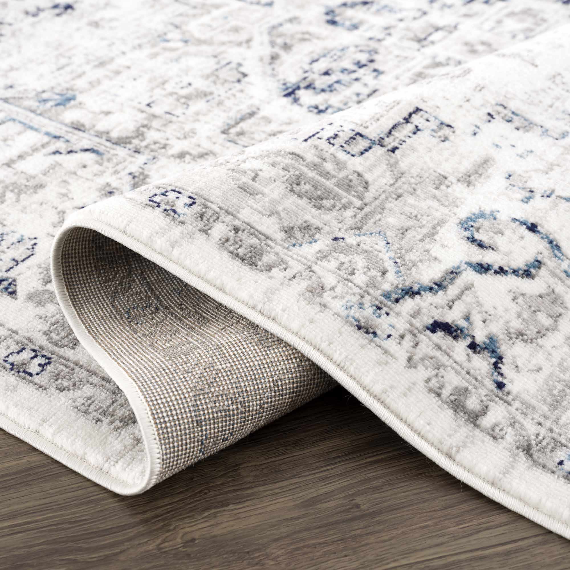 Antique Style Blue, Gray and Ivory Traditional Heriz Design Jute Backing Area Rug - Image 9