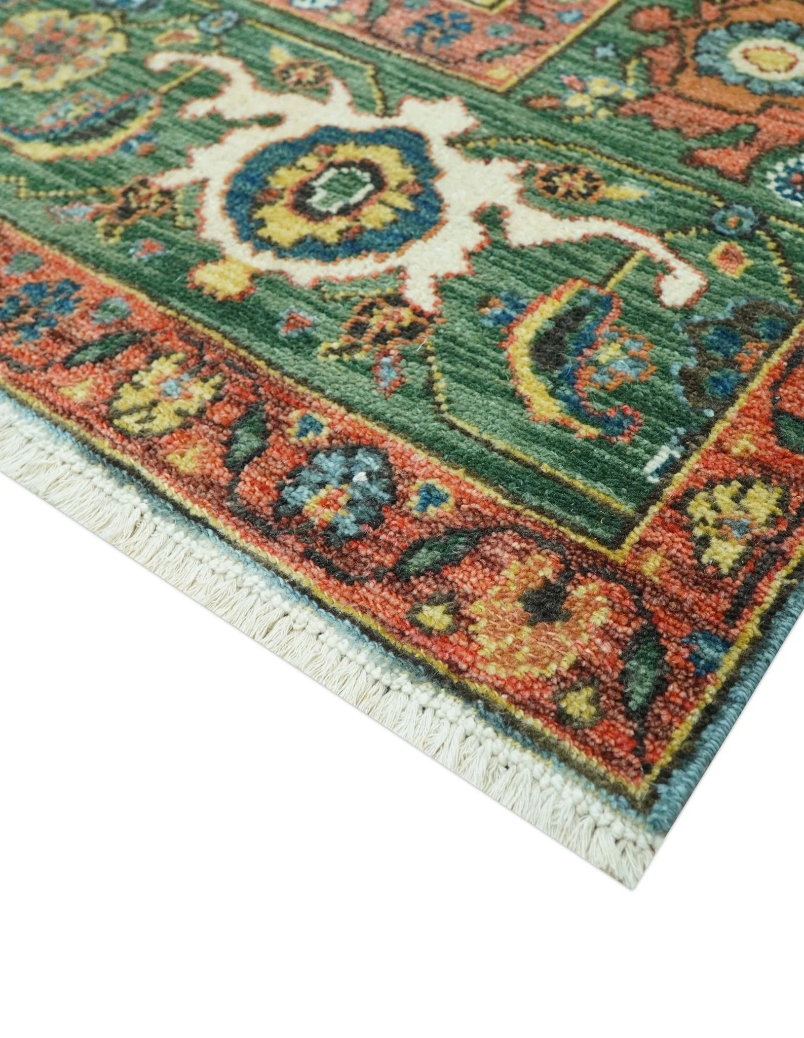 Blue, Green And Rust Traditional Turkish knot fine Hand knotted Wool Area Rug - Image 6