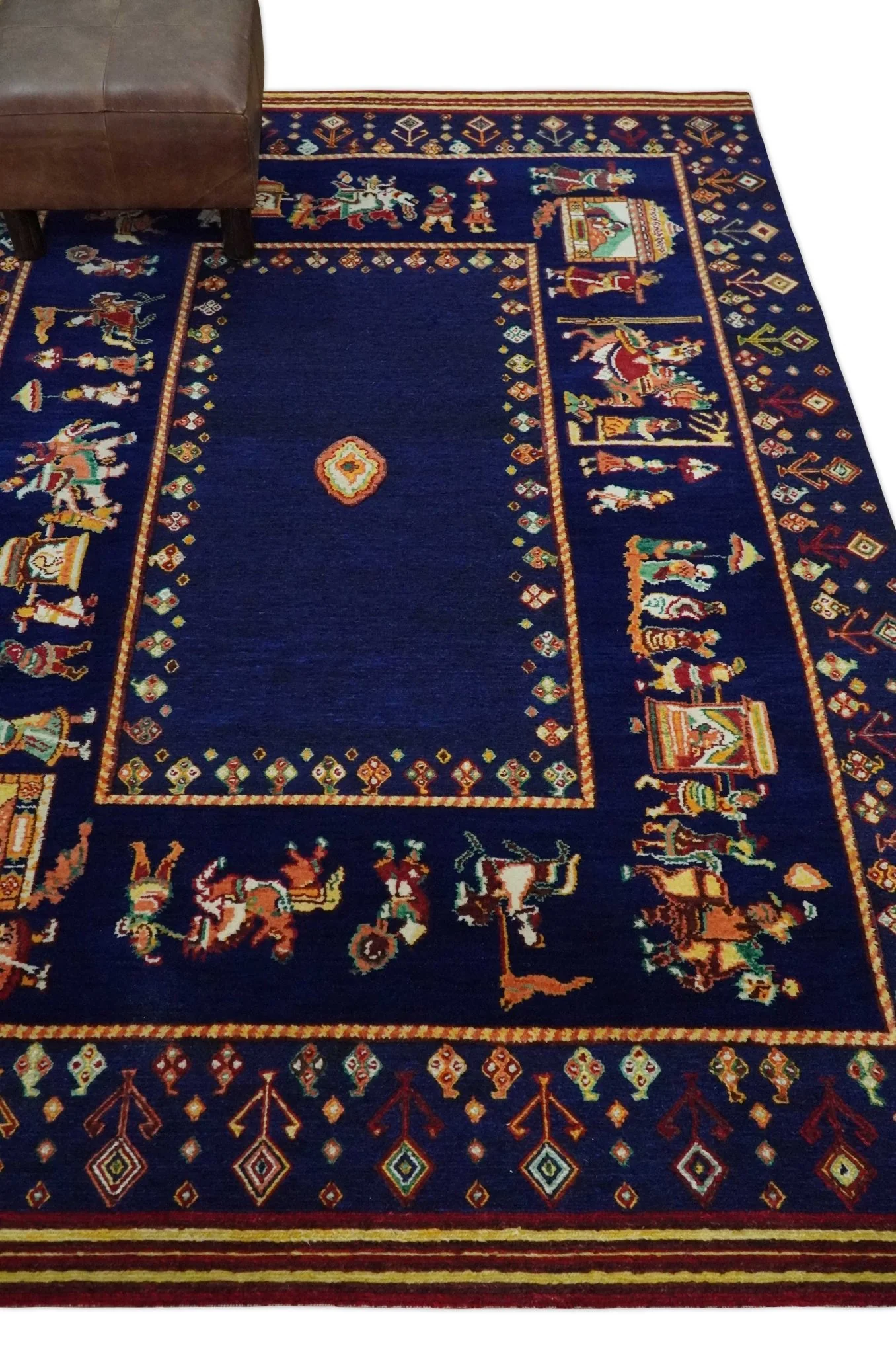 Flatwoven 5x7 Navy Blue Indian Wedding Soumak Rug, Hand Spun Wool Rug | KNT40 - Image 3