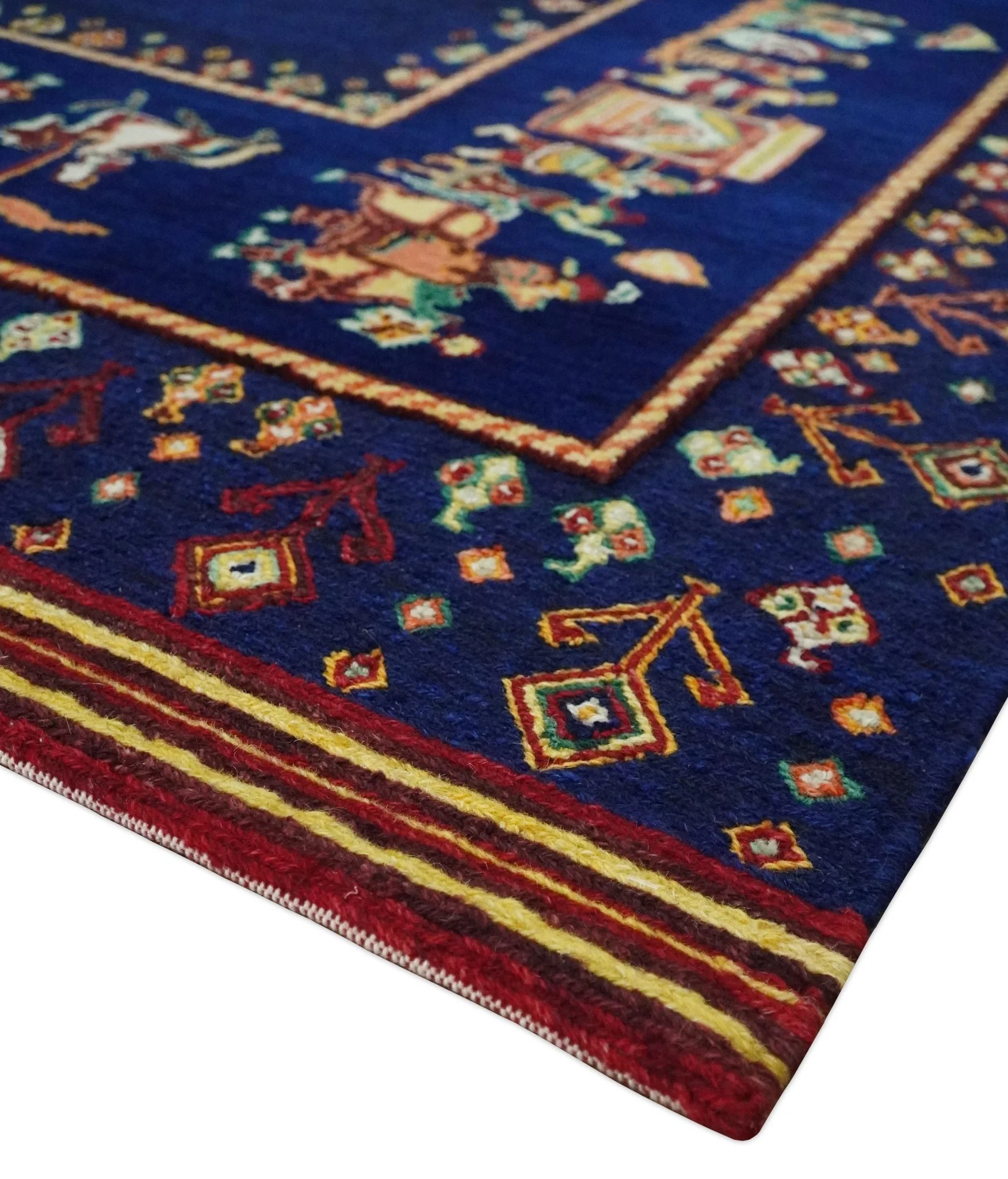 Flatwoven 5x7 Navy Blue Indian Wedding Soumak Rug, Hand Spun Wool Rug | KNT40 - Image 4