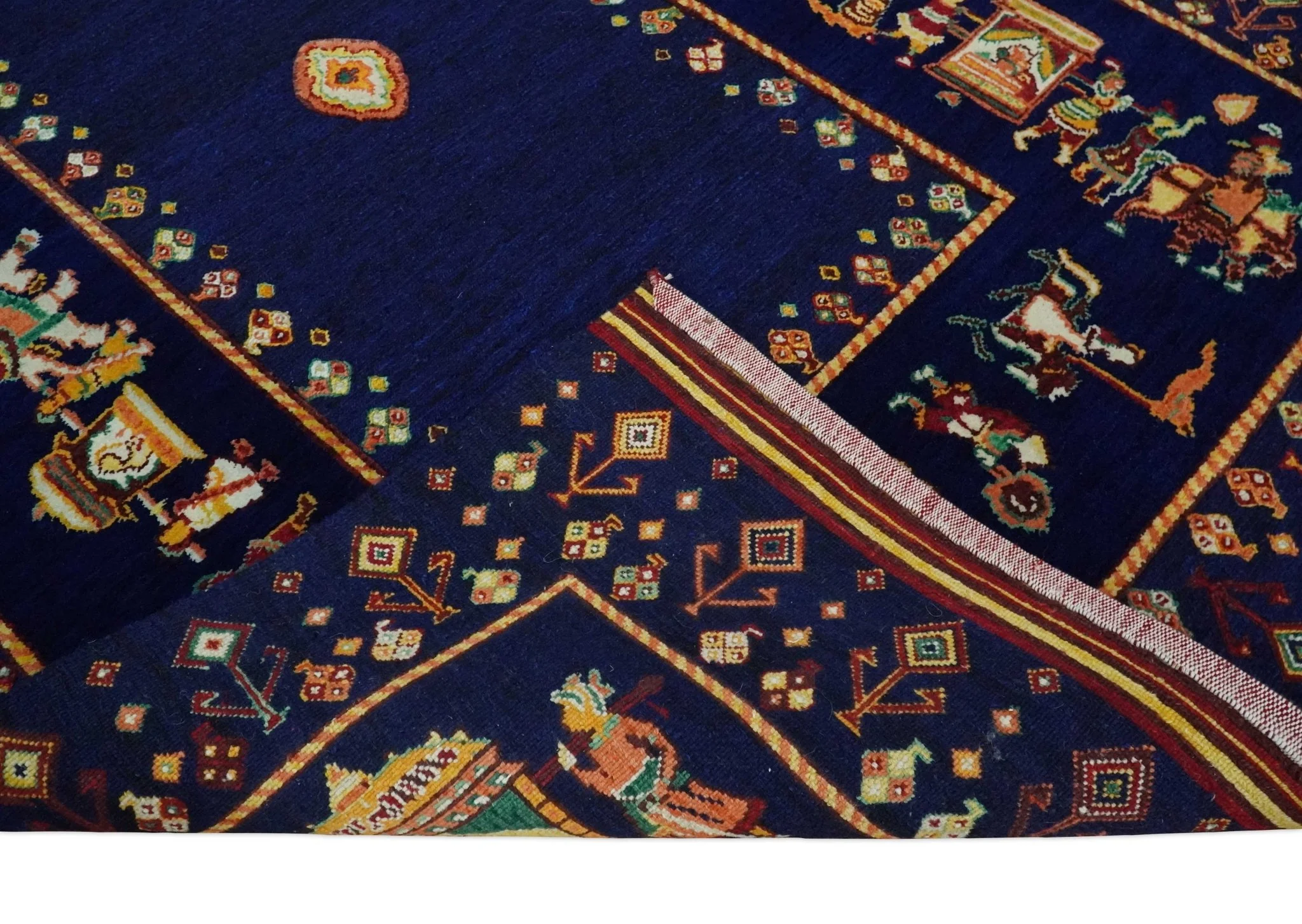 Flatwoven 5x7 Navy Blue Indian Wedding Soumak Rug, Hand Spun Wool Rug | KNT40 - Image 6