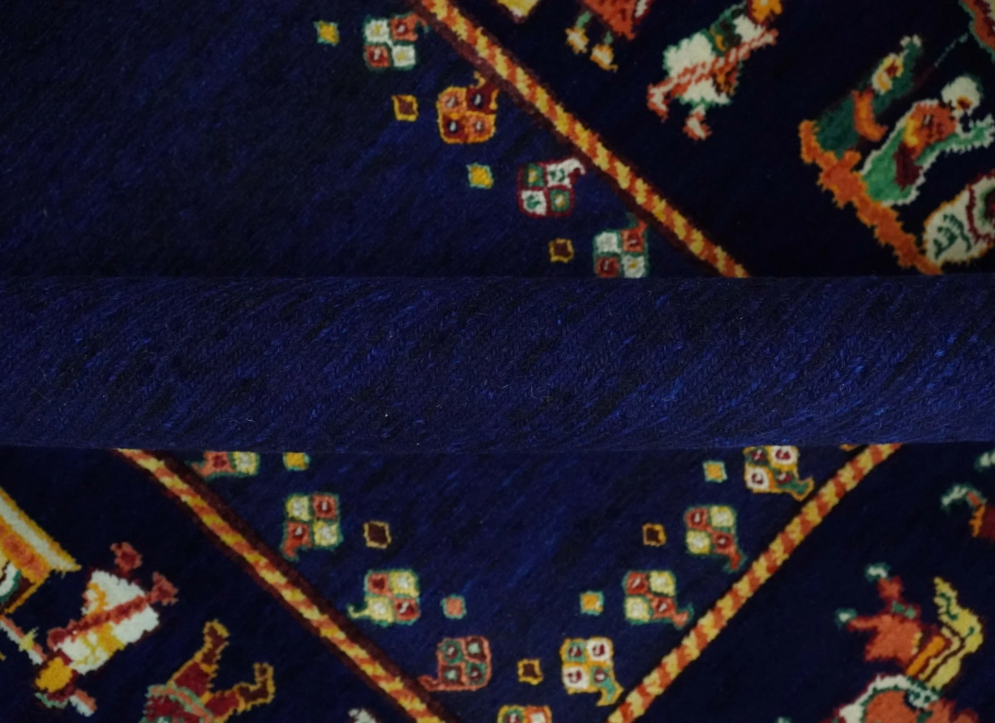 Flatwoven 5x7 Navy Blue Indian Wedding Soumak Rug, Hand Spun Wool Rug | KNT40 - Image 7