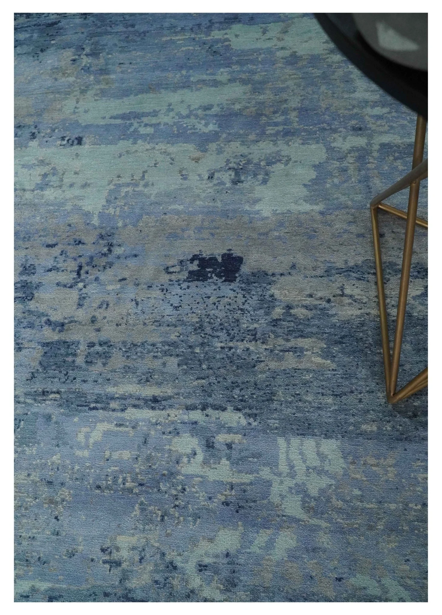 Blue, Ivory and Aqua Modern abstract Hand Knotted 8x10 wool and Bamboo Silk area Rug - Image 2