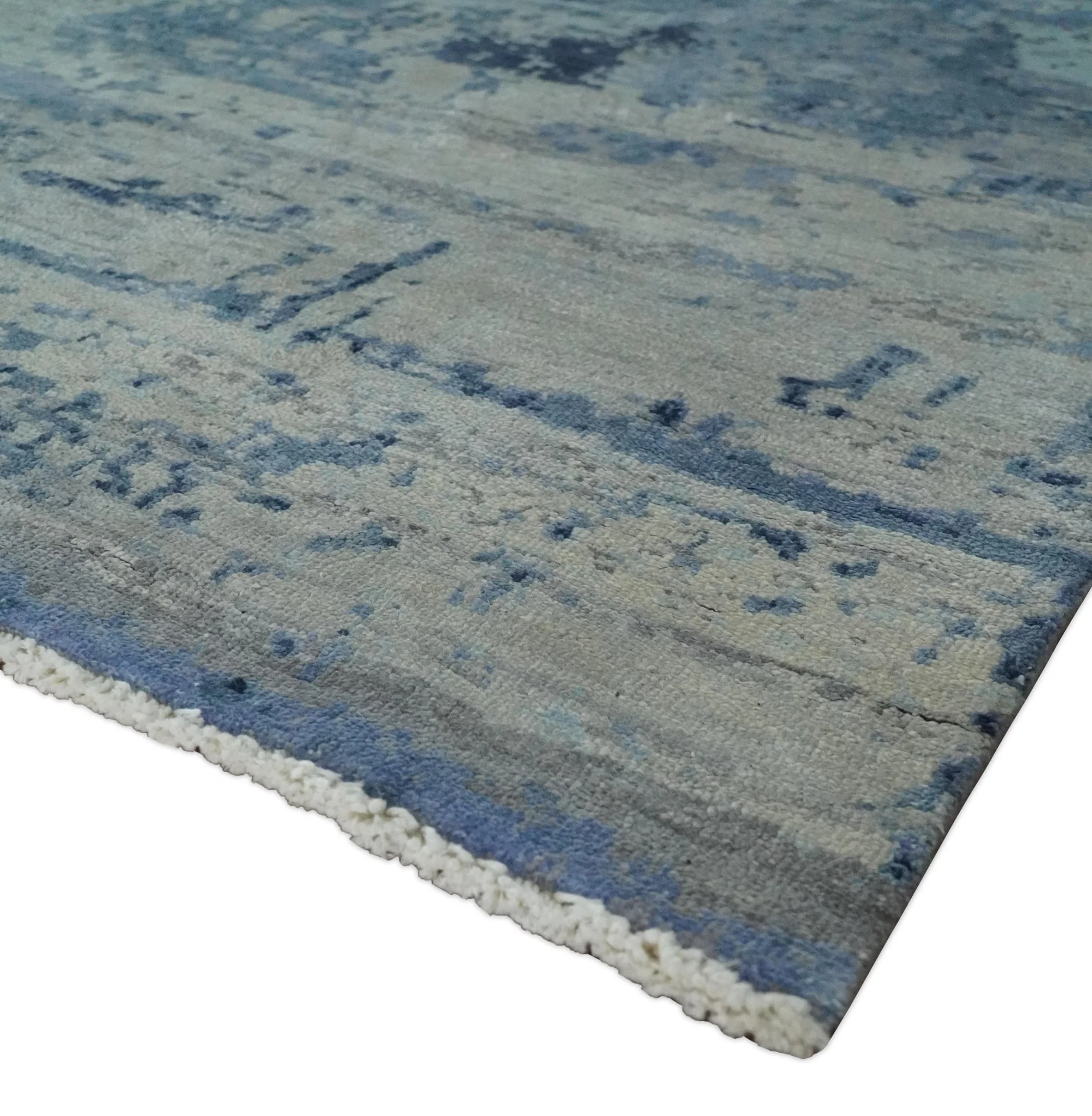 Blue, Ivory and Aqua Modern abstract Hand Knotted 8x10 wool and Bamboo Silk area Rug - Image 5