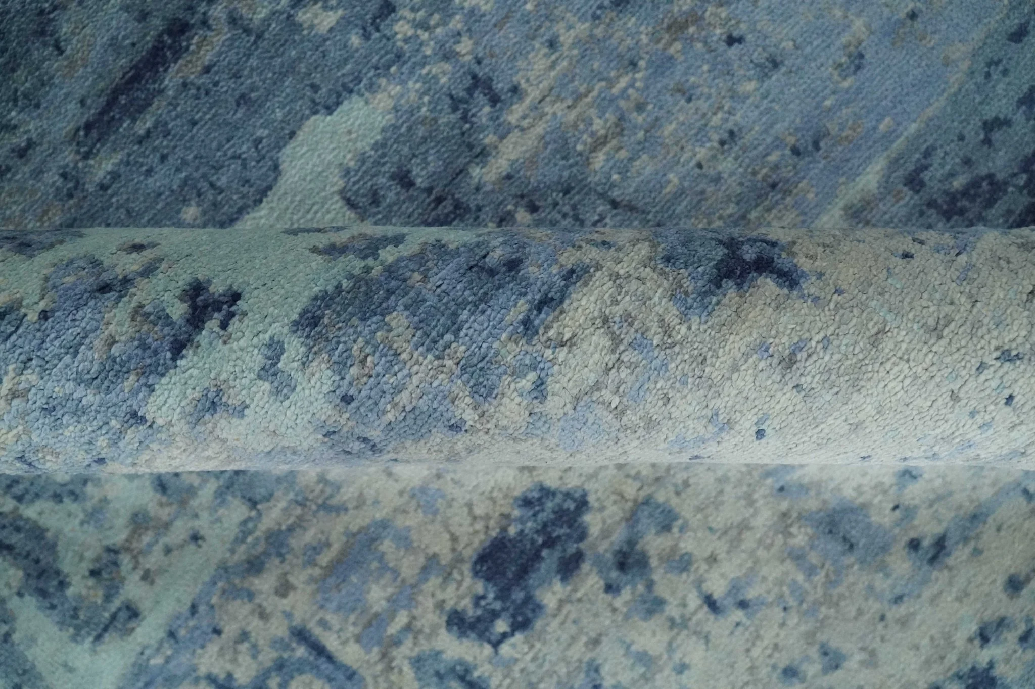 Blue, Ivory and Aqua Modern abstract Hand Knotted 8x10 wool and Bamboo Silk area Rug - Image 6