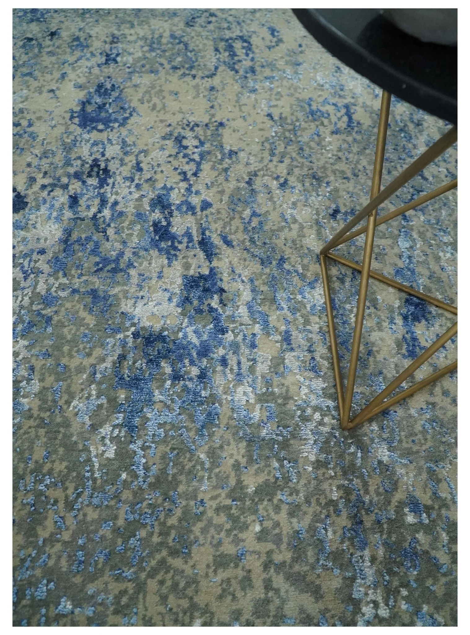 8x10 Fine Blue, Ivory and Beige Hand knotted Abstract wool and Art Silk Area Rug - Image 2