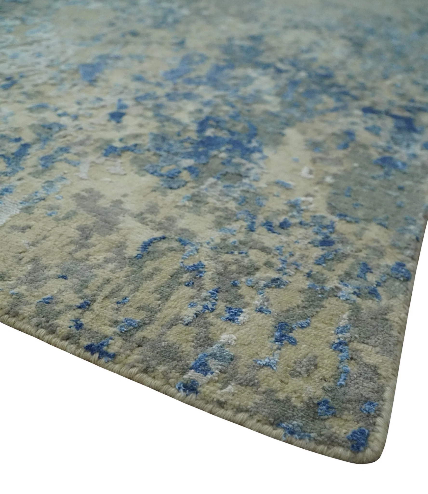 8x10 Fine Blue, Ivory and Beige Hand knotted Abstract wool and Art Silk Area Rug - Image 5