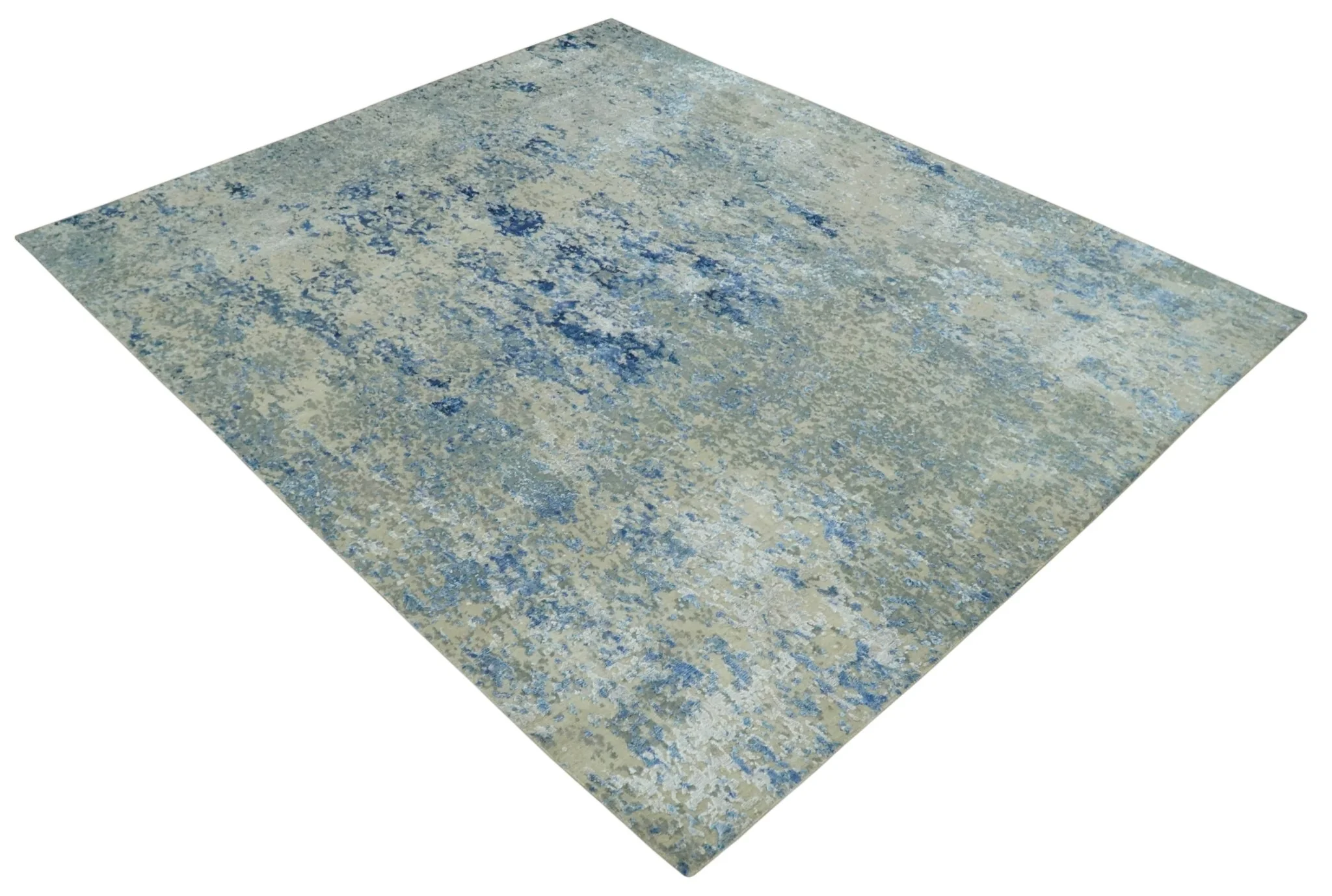 8x10 Fine Blue, Ivory and Beige Hand knotted Abstract wool and Art Silk Area Rug - Image 9